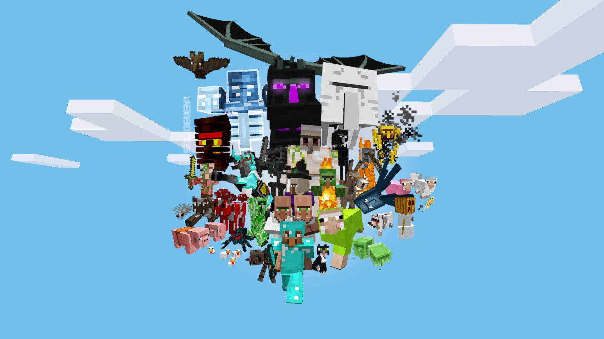 Менарій мобів у полуденному небі Minecraft Шпалери