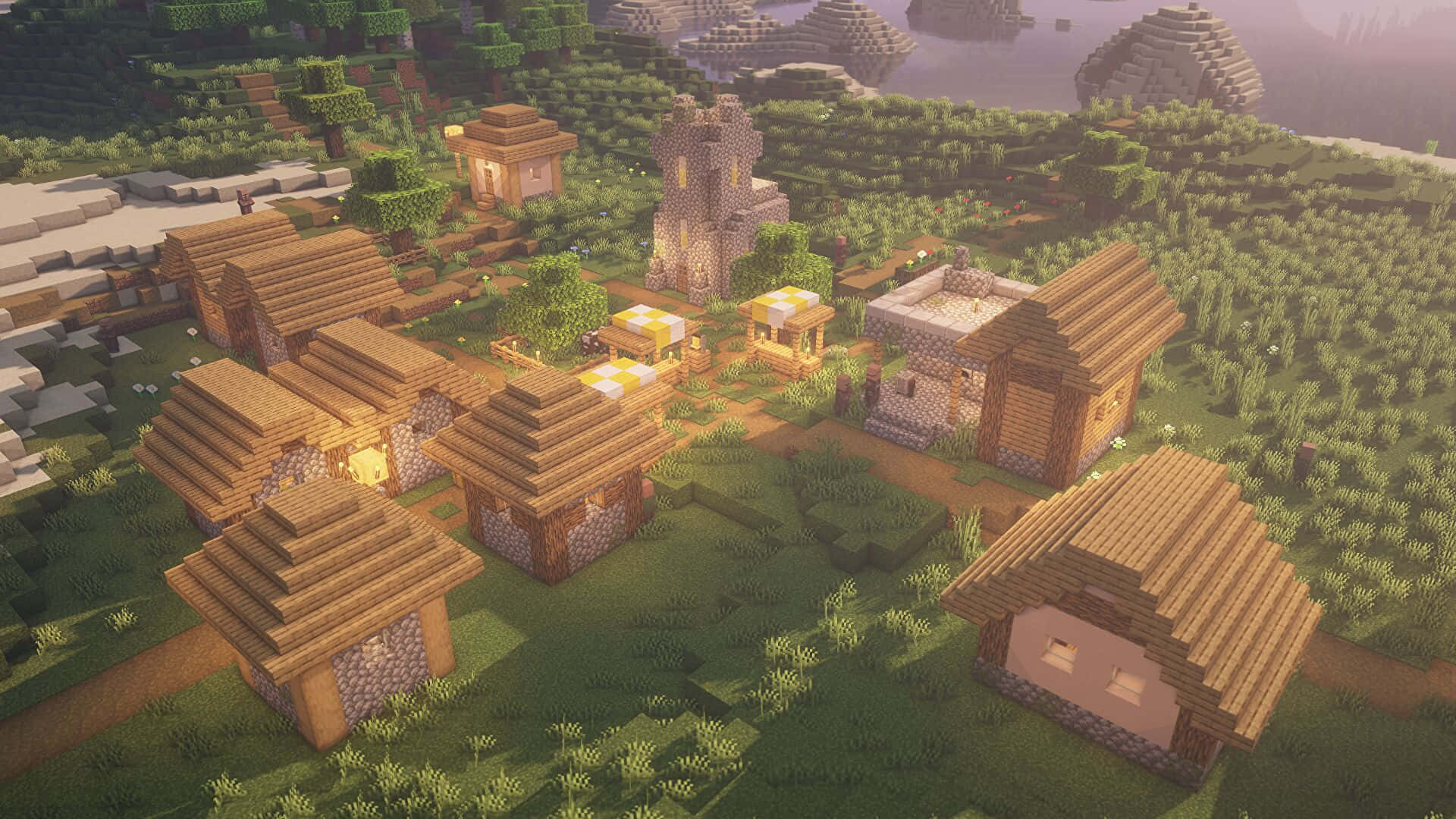 Зображення будинків у селі Minecraft Шпалери