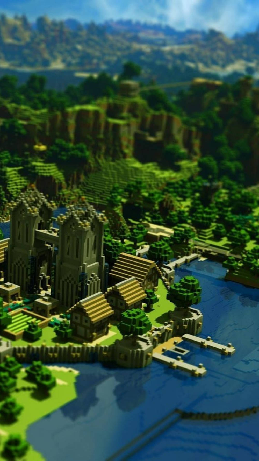 Зелений місто Minecraft зверху для телефону Шпалери