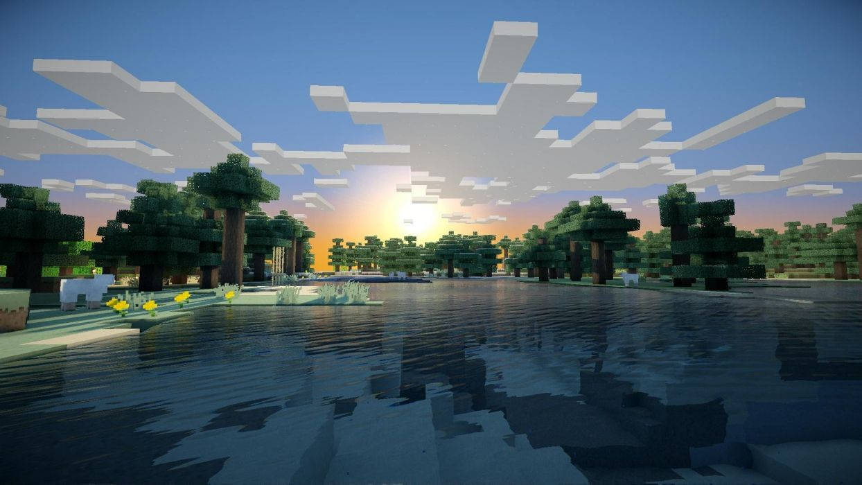 Чудовий вид на хмарний світанок у Minecraft Шпалери