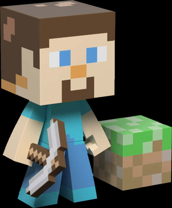 Minecraft_ Стів_з_киркою_та_блоком Шпалери