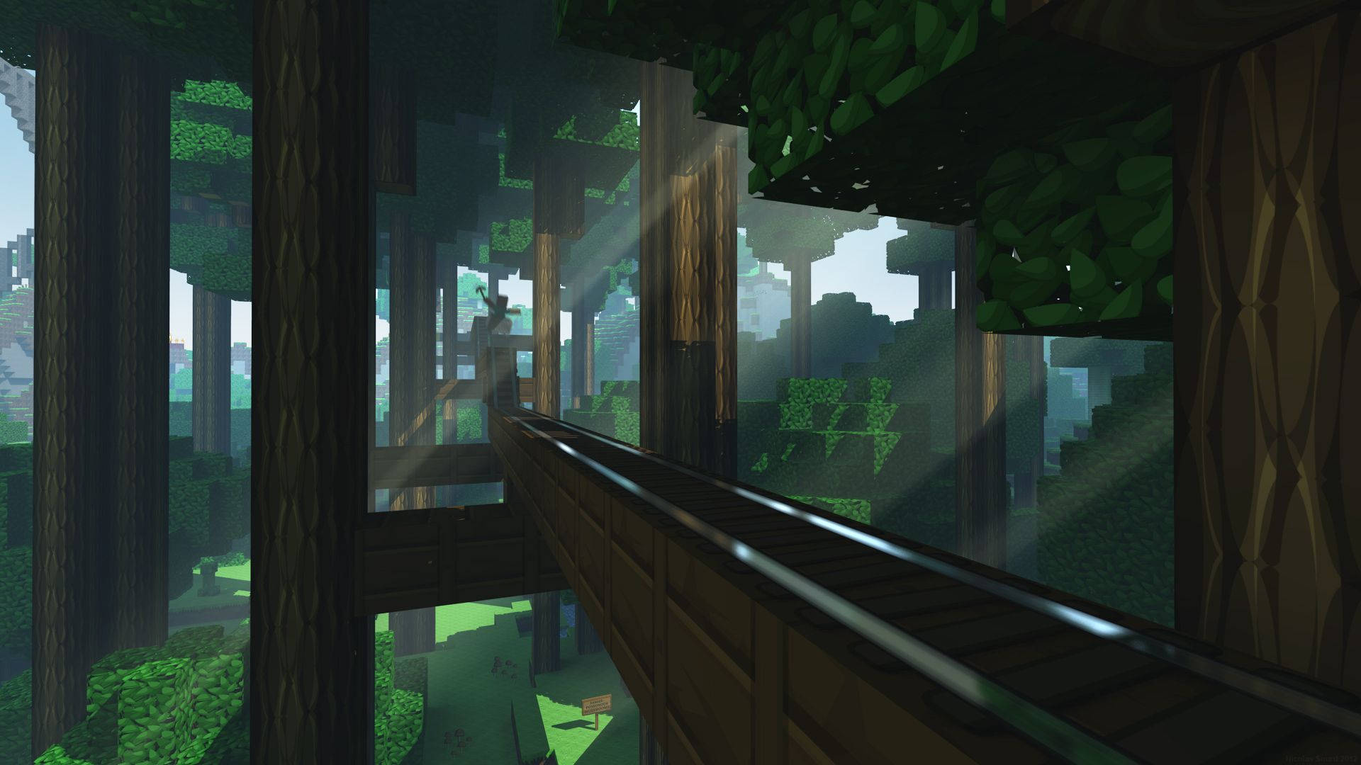 Сонце пече над величезним лісом Minecraft Шпалери
