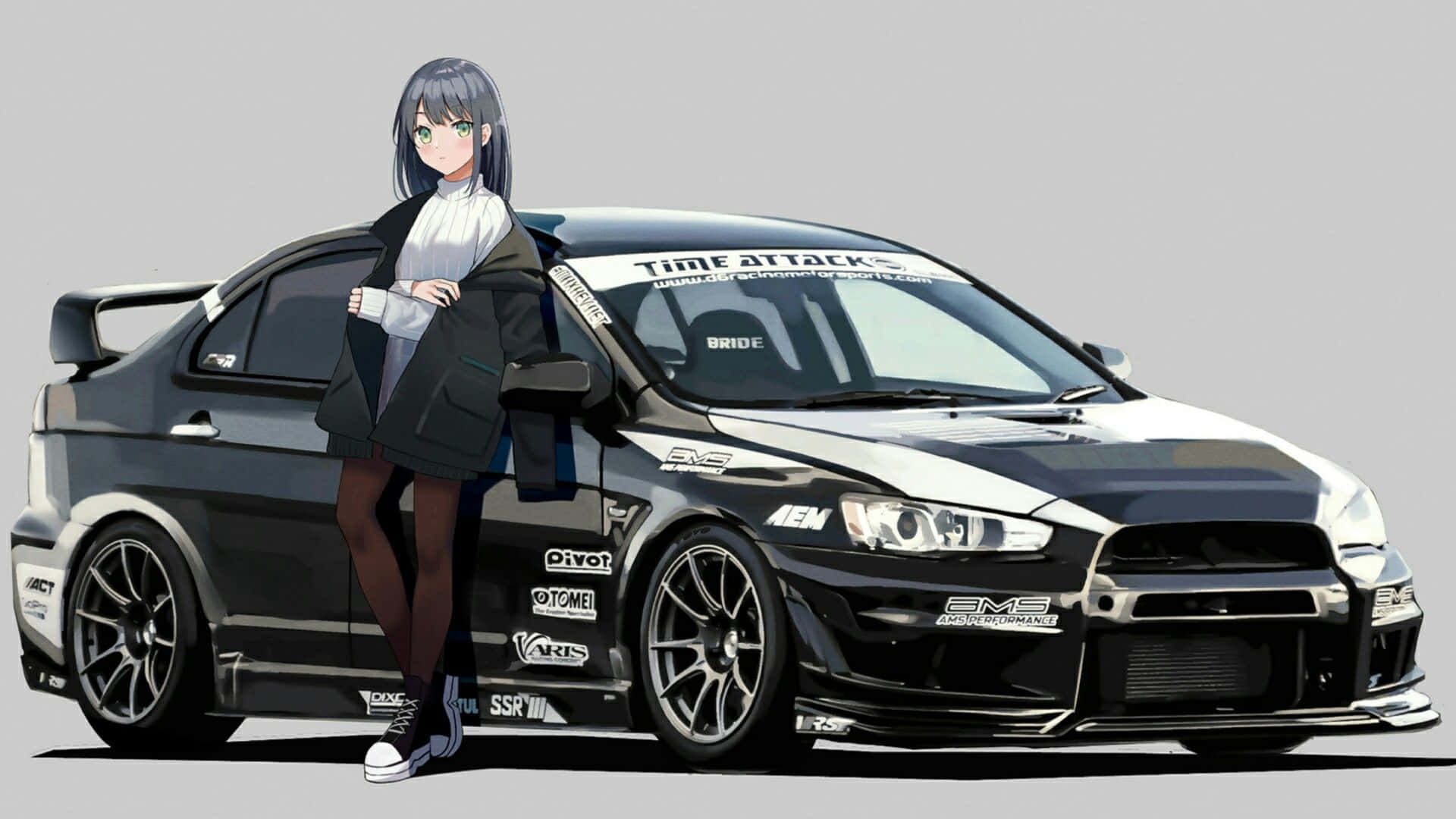 Mitsubishi Lancer Evolution JDM аніме дівчина Шпалери