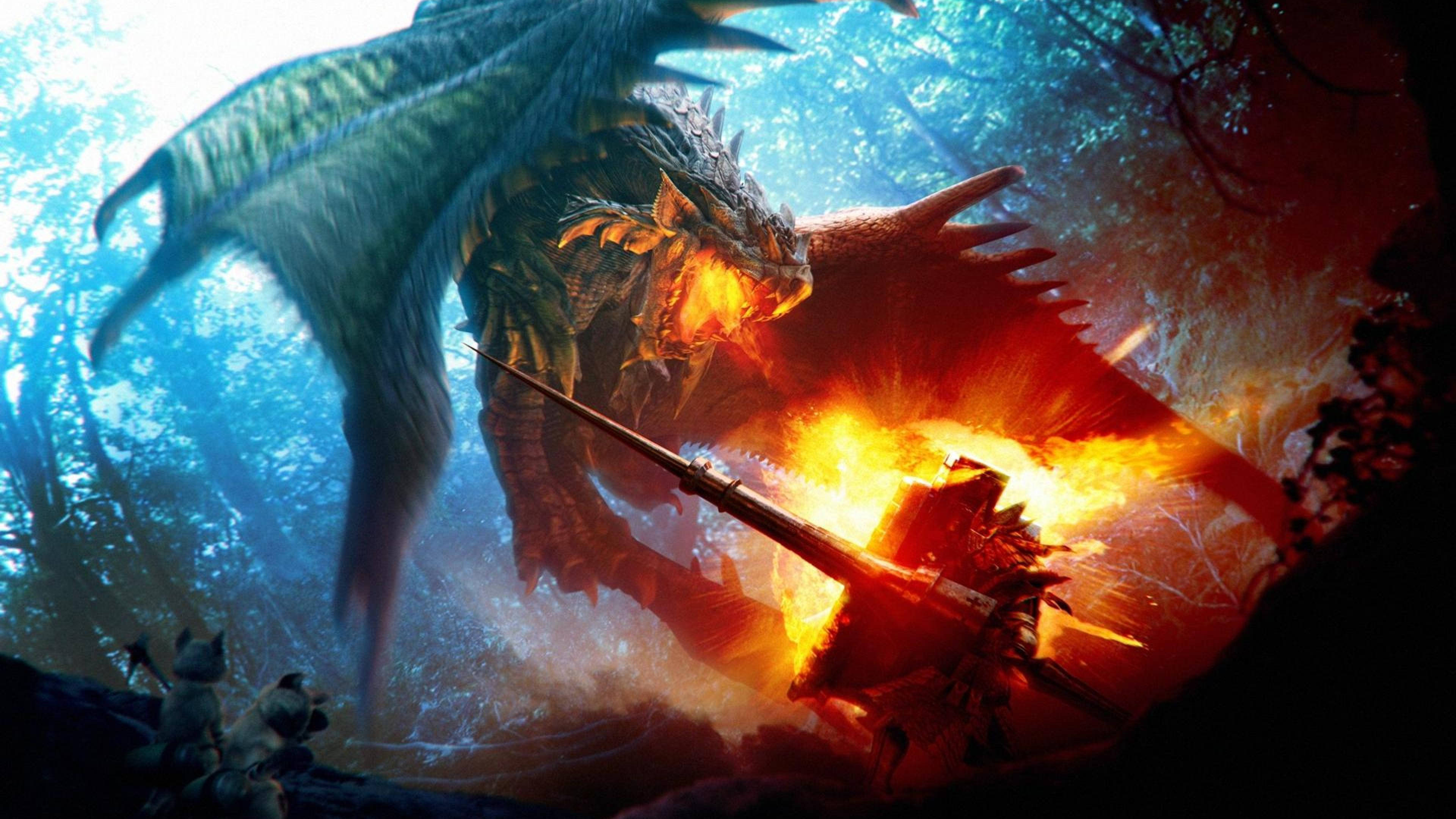 Monster Hunter 4K Драконячий вогонь Шпалери