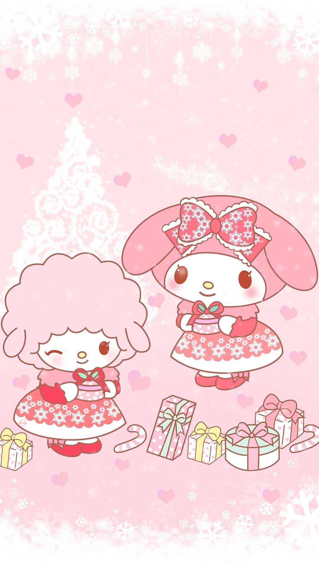 My Melody Рождественские подарки в розовом PFP Шпалери