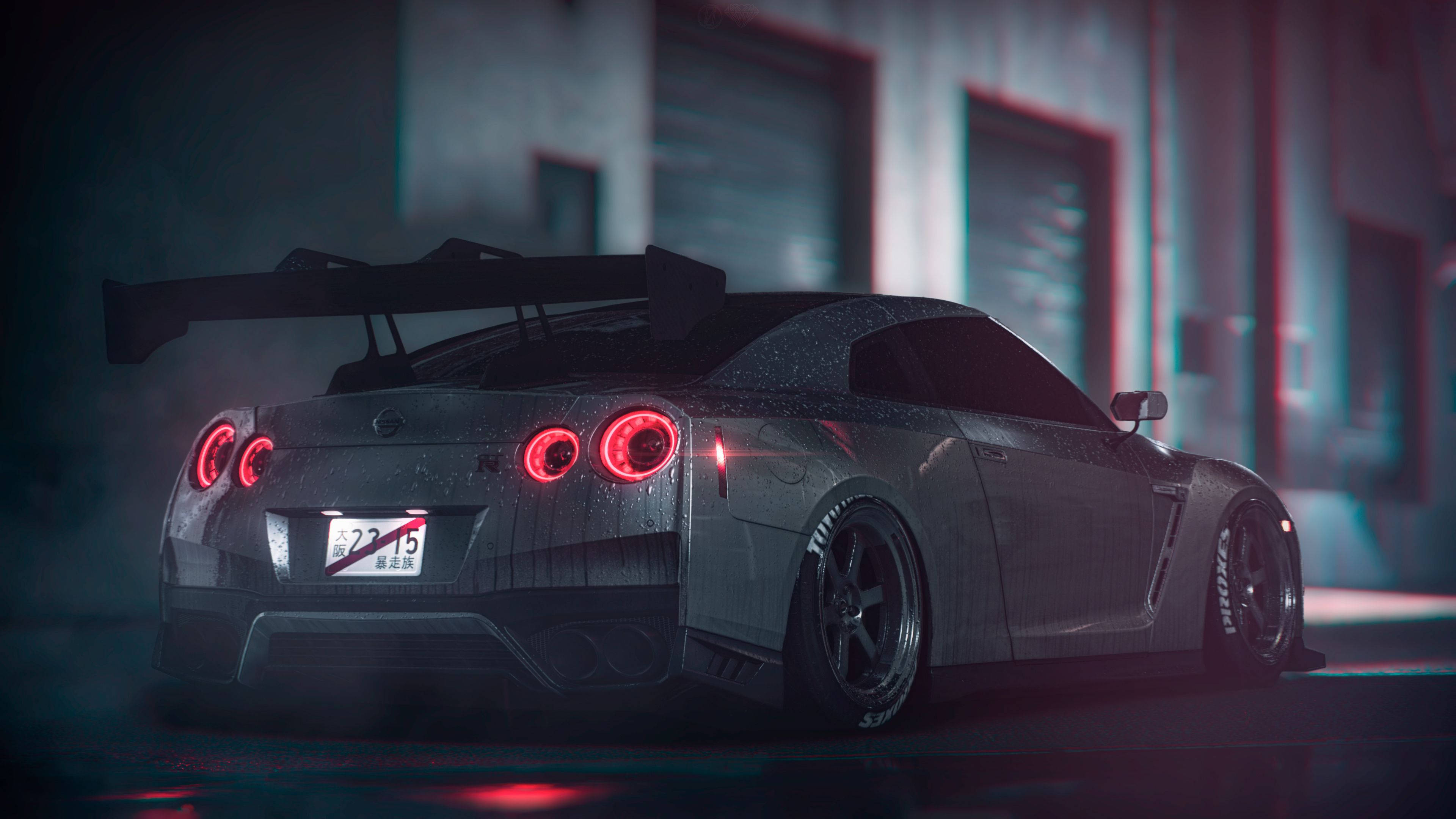 Задні ліхтарі сірого Nissan GT R 4K Шпалери