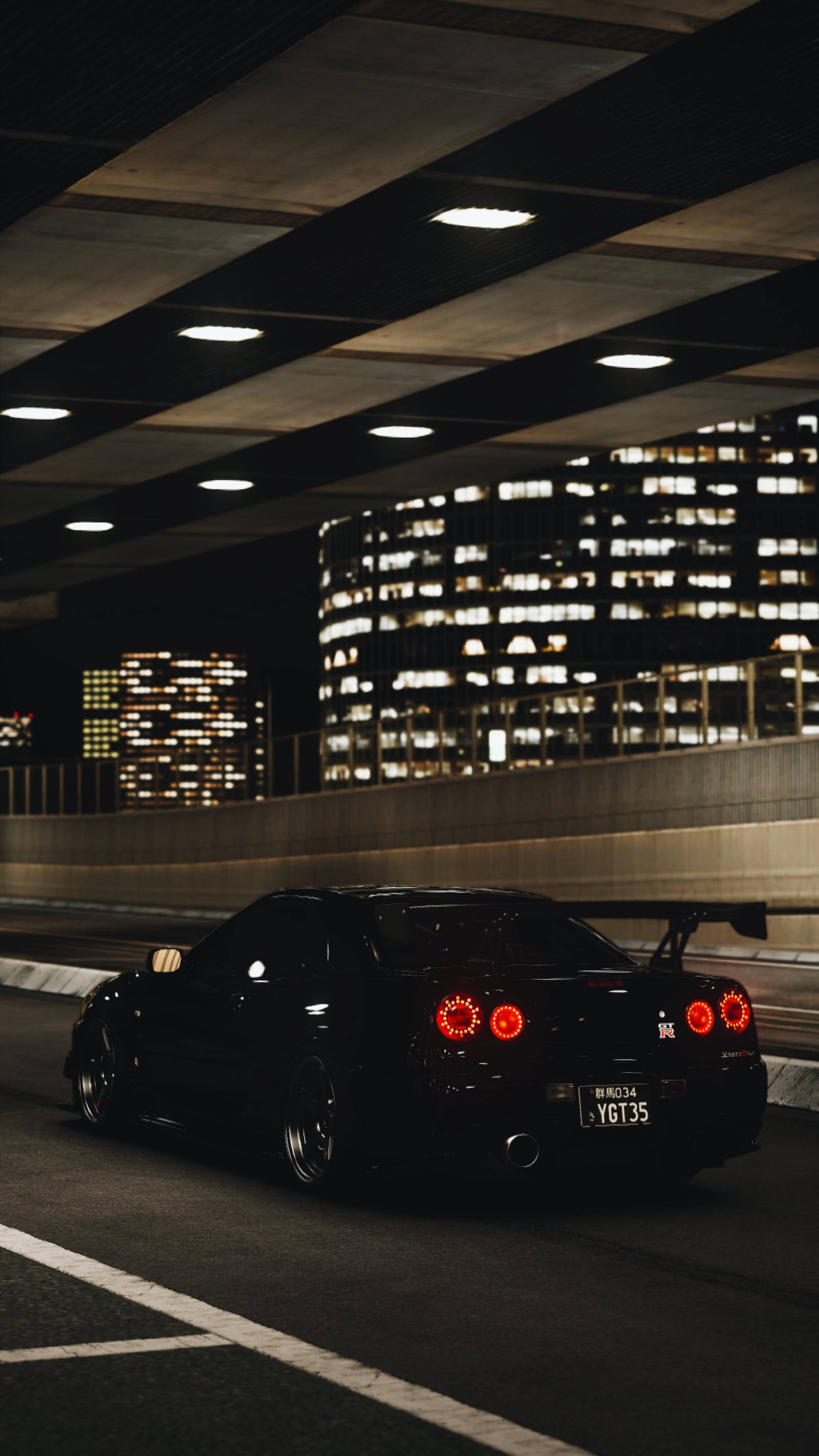 Ліхтарі та чорний Nissan GT R 4K Шпалери