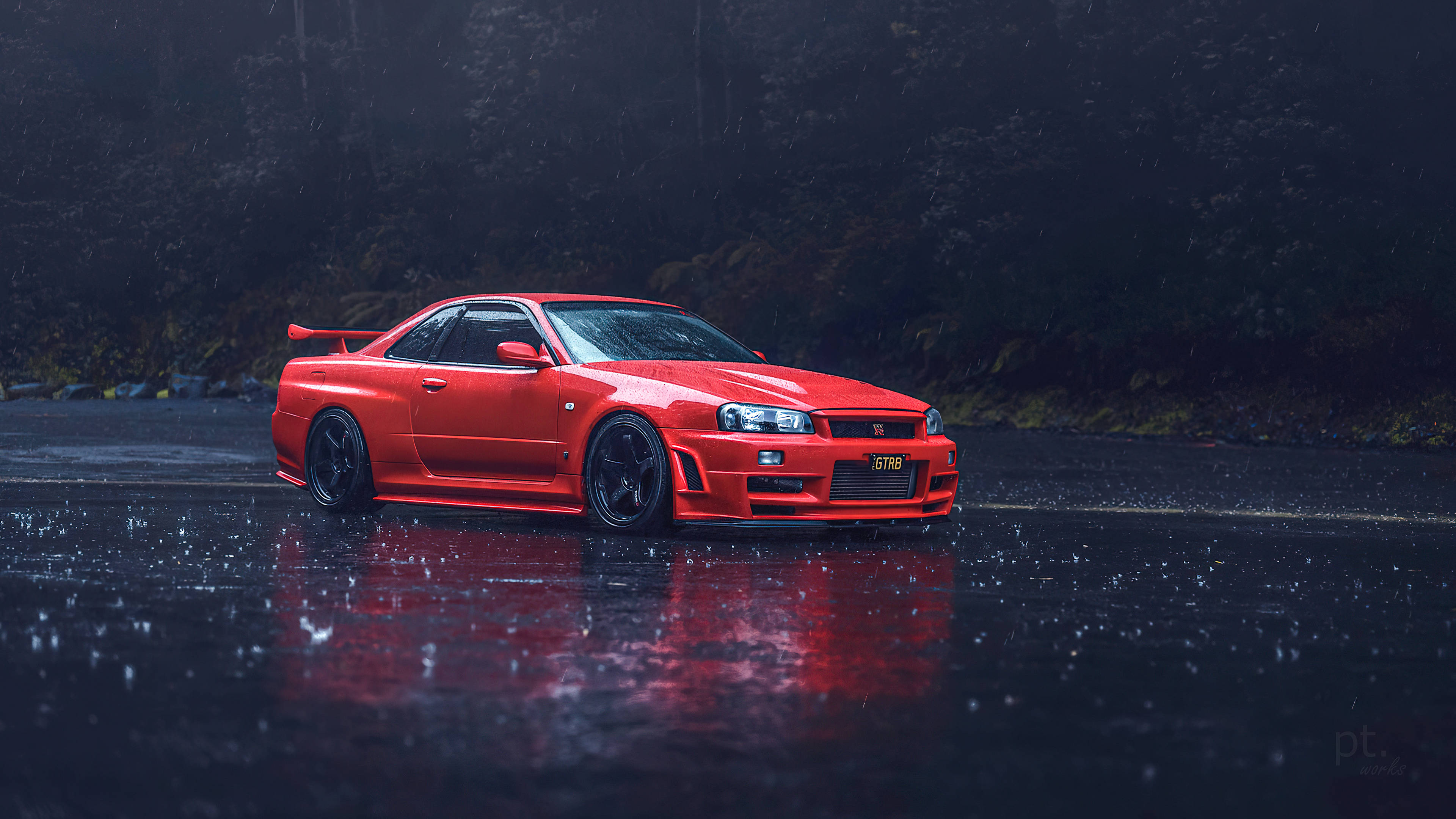 Nissan Skyline GTR R34 у дощову погоду Шпалери