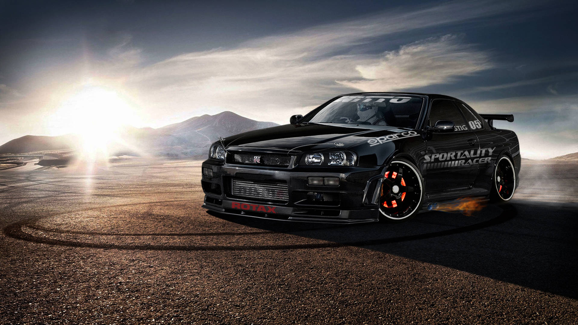 Nissan Skyline GTR R34 дрифт-кар Шпалери