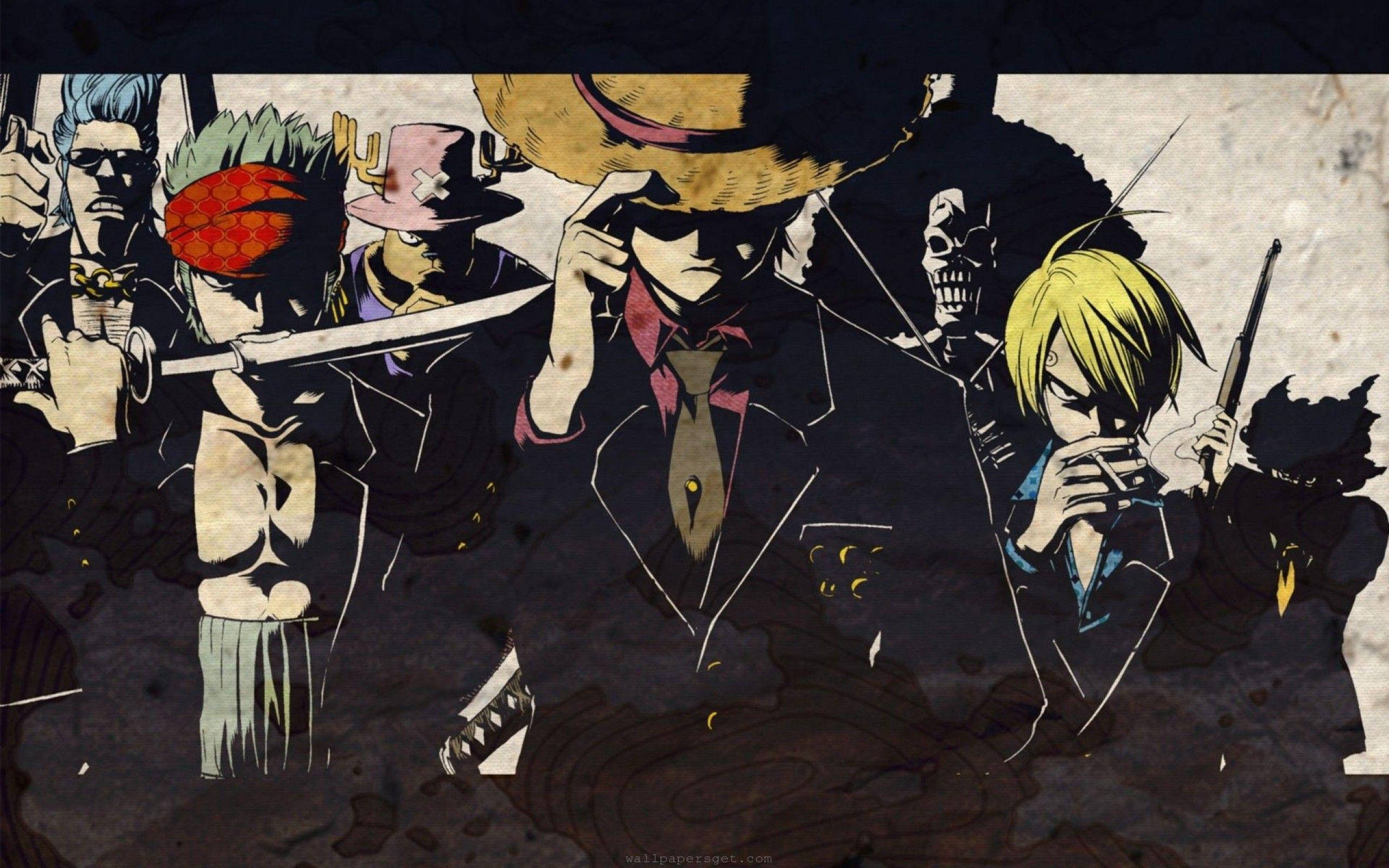 One Piece робочий стіл чоловіки в чорних костюмах Шпалери