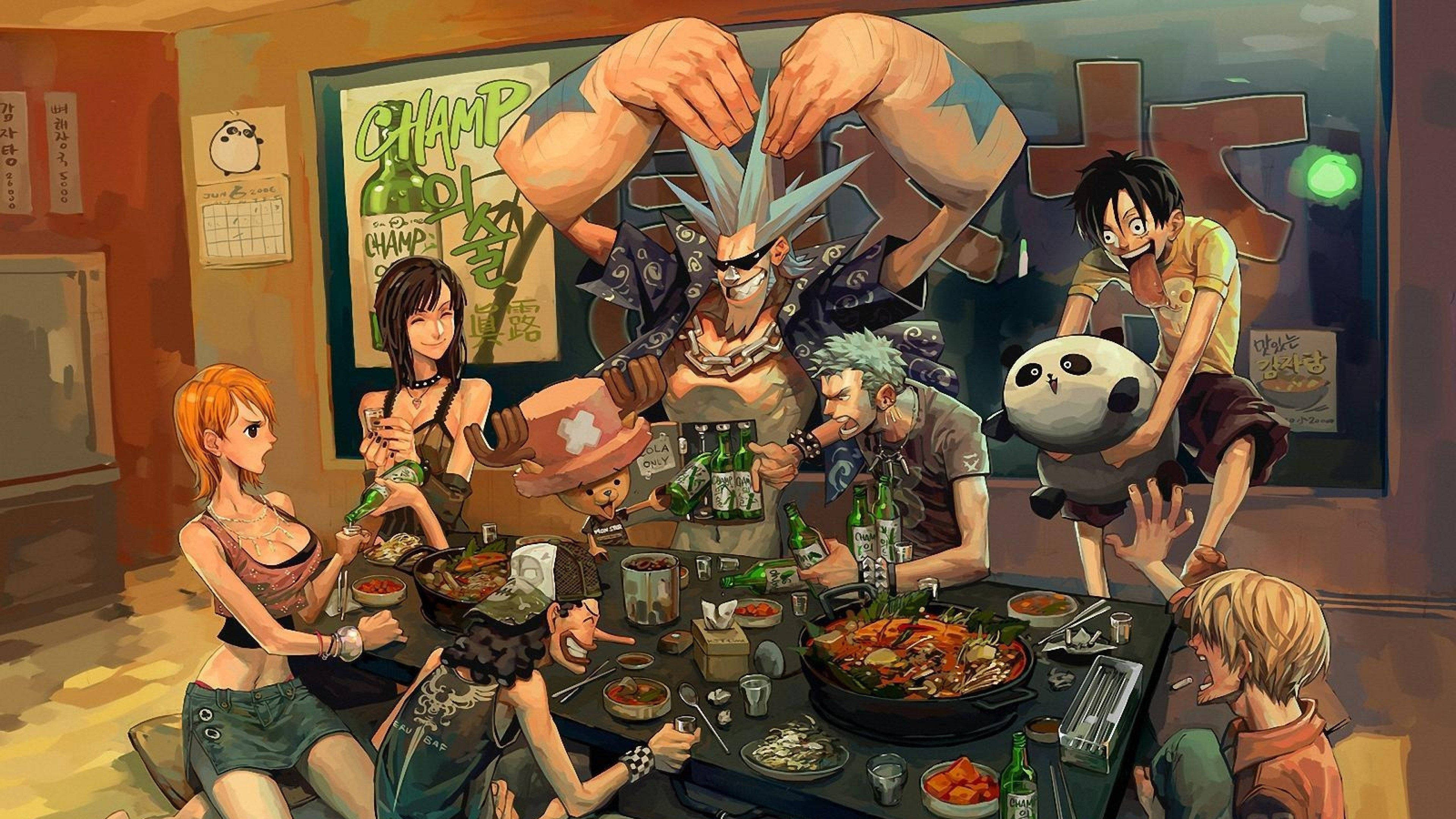 One Piece 4K Персонажі П'ють Шпалери