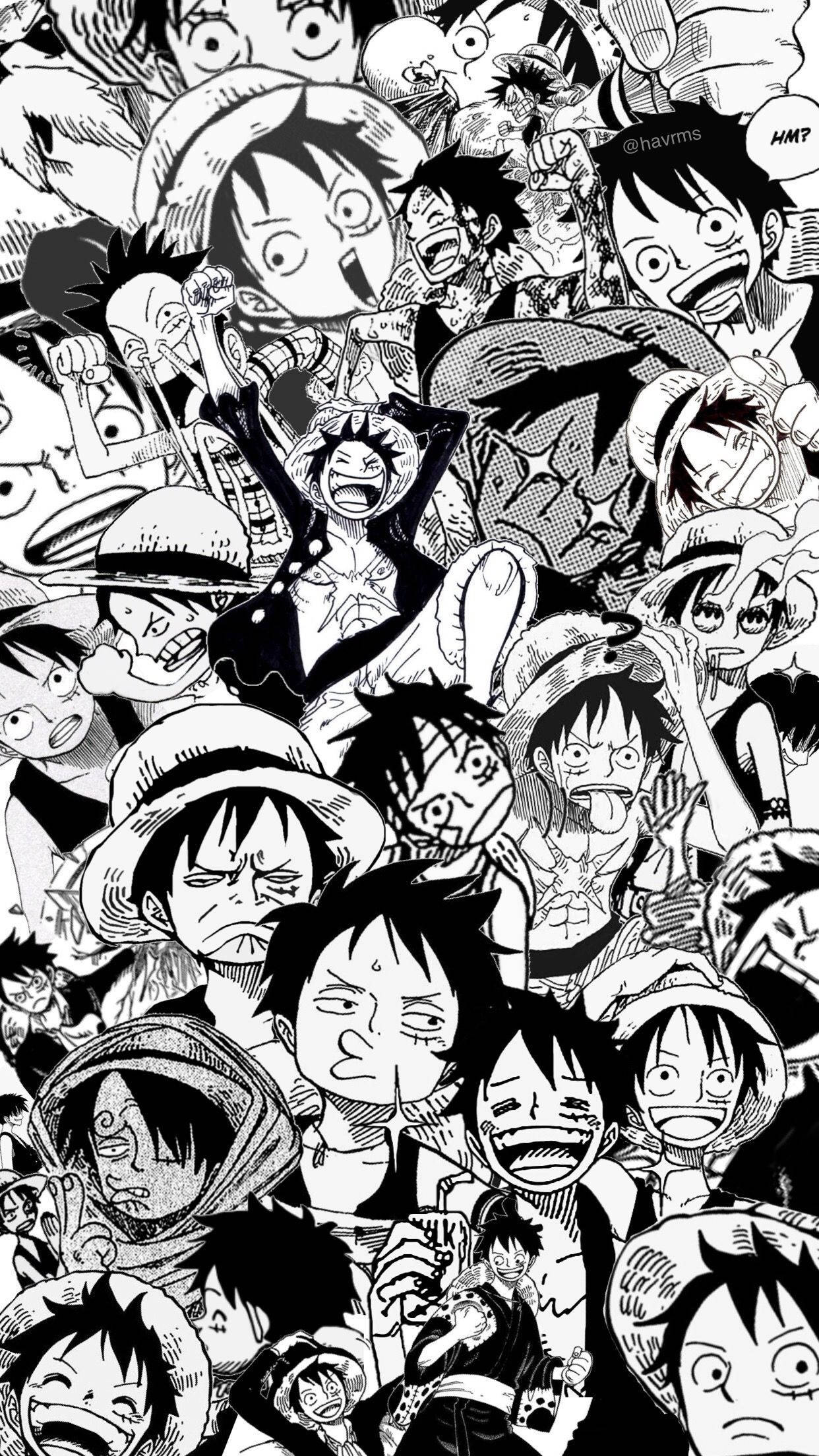 Телефон Лазящий Луффи Коллаж Манги One Piece Шпалери
