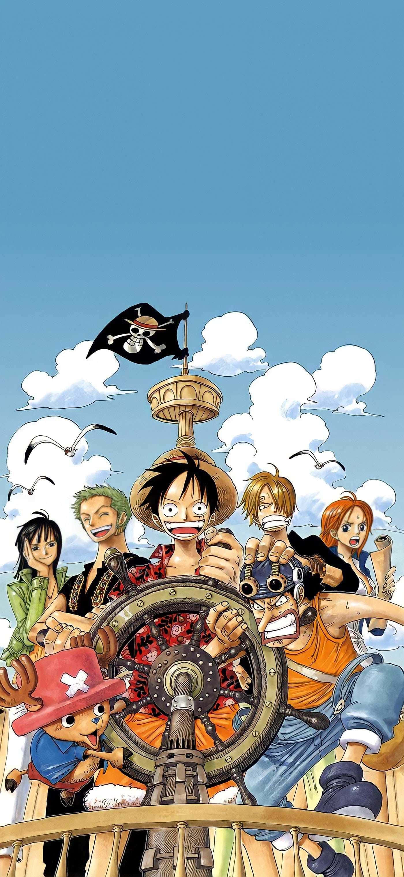Персонажі One Piece на піратському кораблі Шпалери
