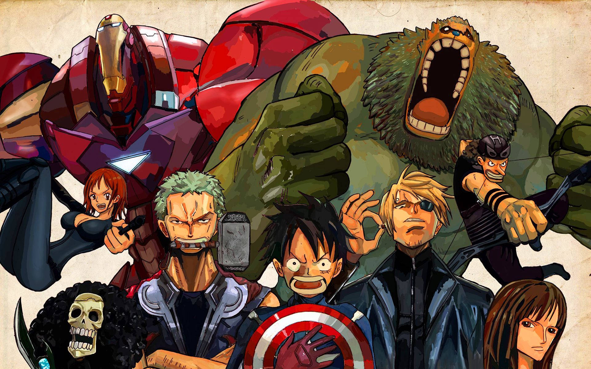 Кросовер One Piece та Marvel Шпалери