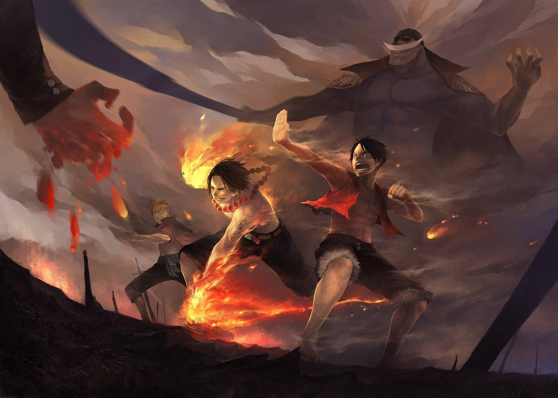 One Piece Десктоп Луффи Эйс Сабо Битва Шпалери