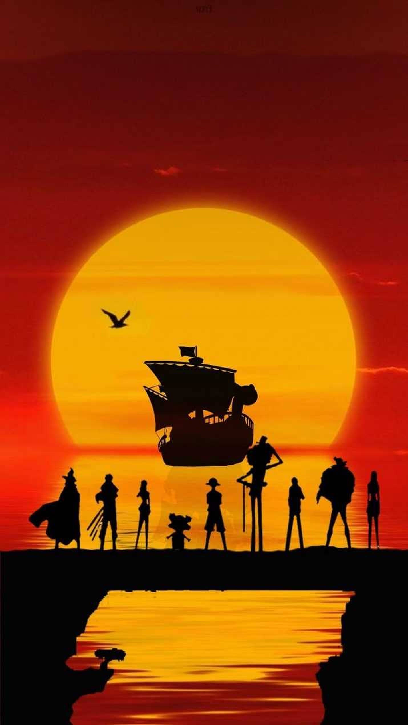 One Piece силует на заході сонця для iPhone Шпалери