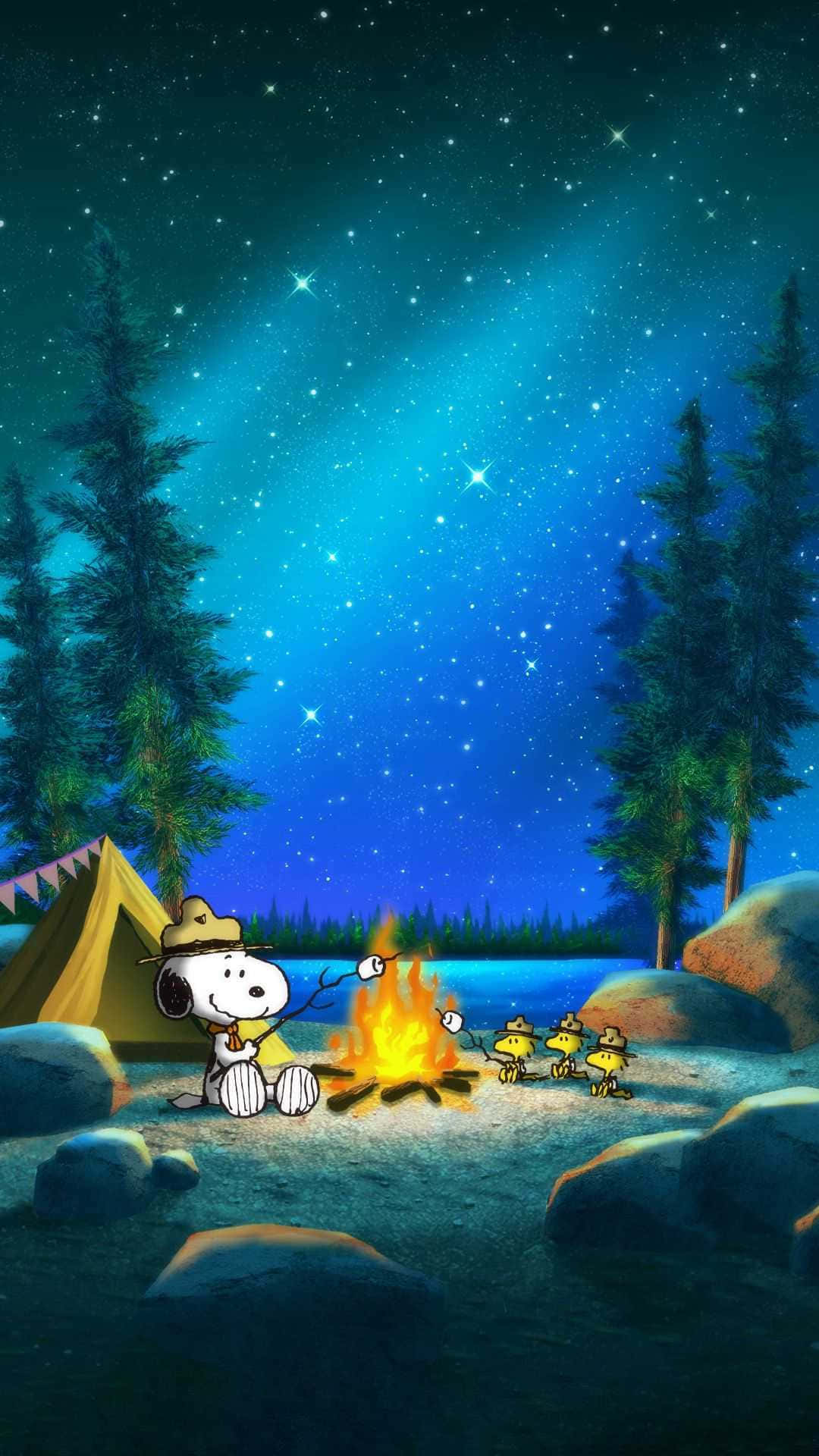 Снупи у багательного вогня на Рождество Peanuts Шпалери