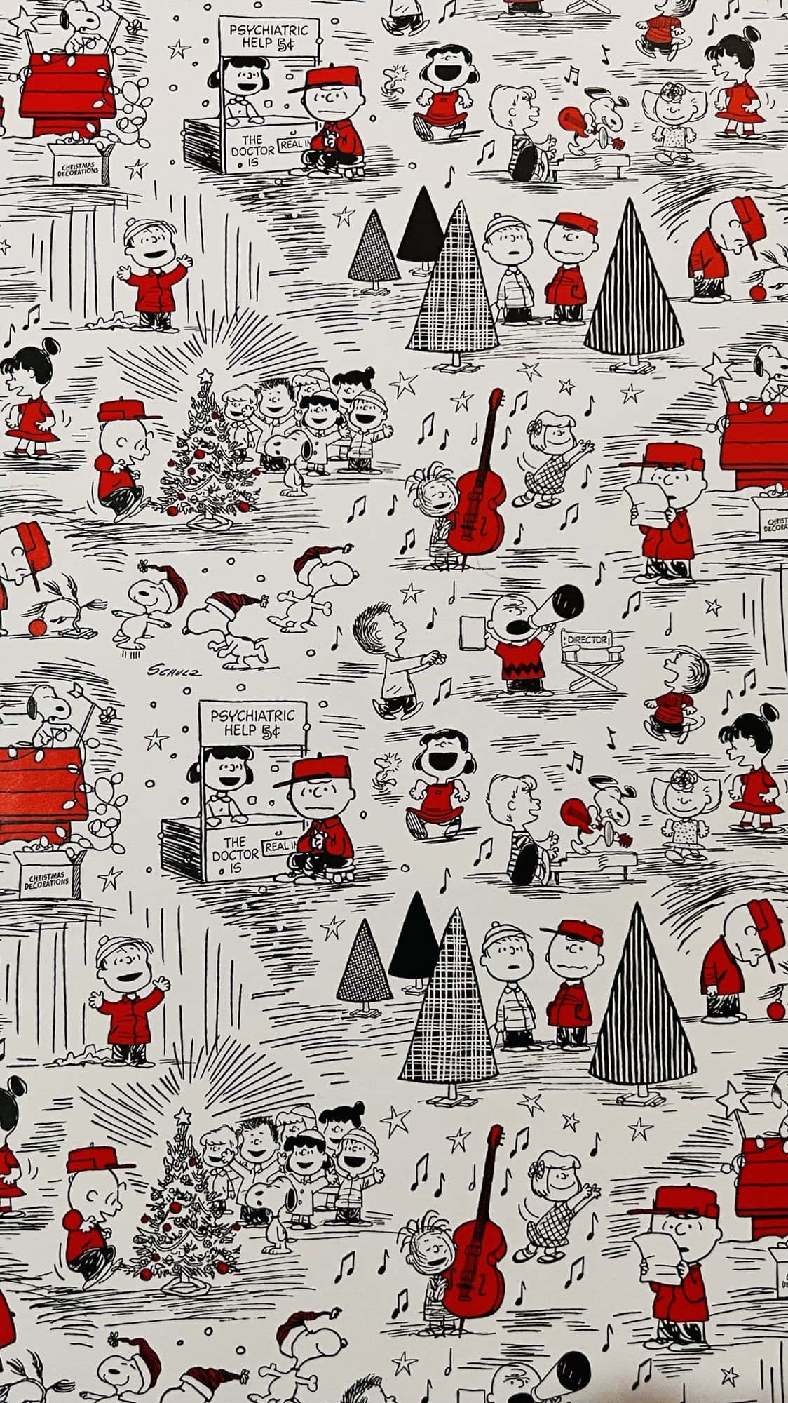 Рождественский набросок Peanuts Шпалери