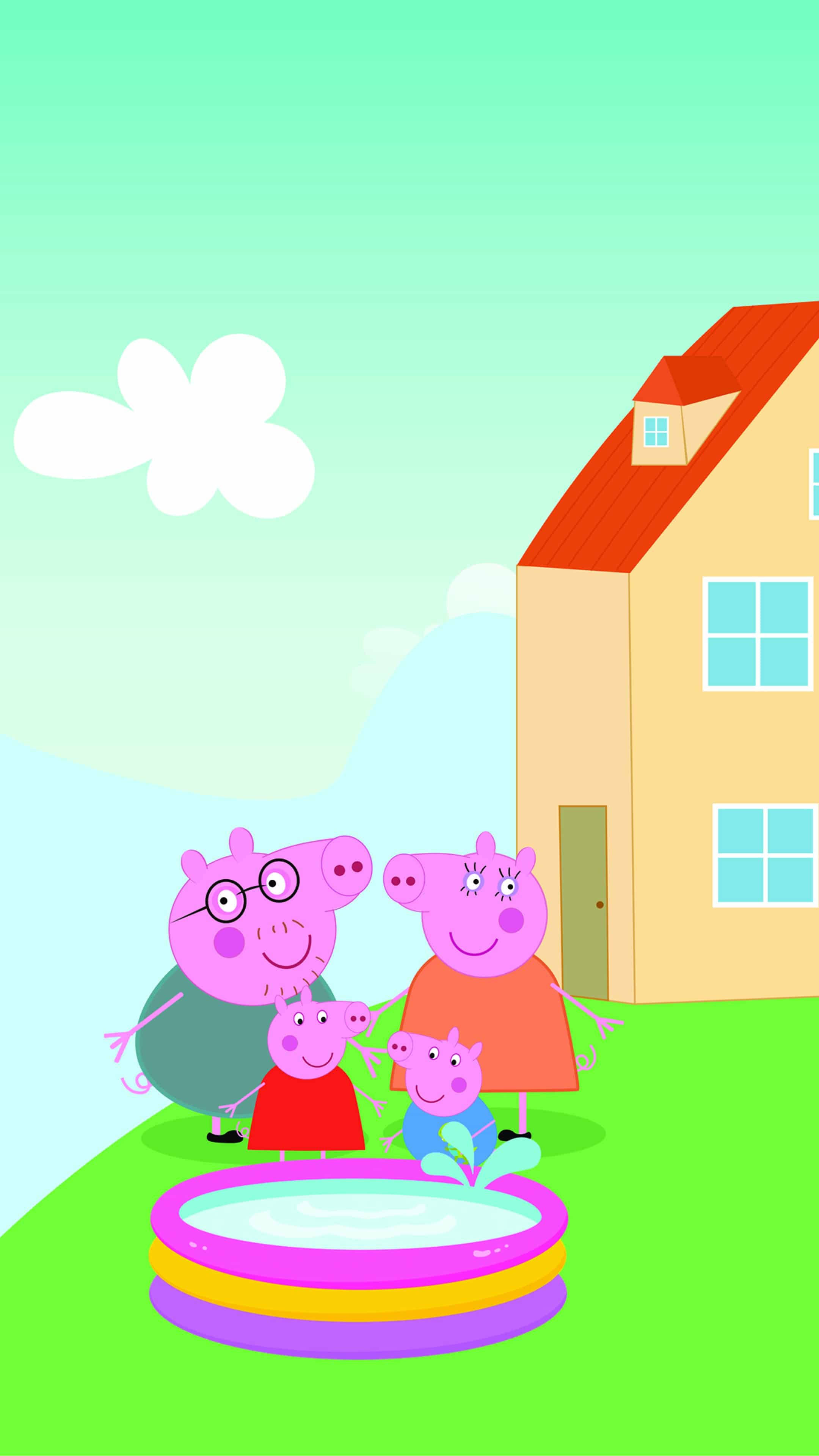 Peppa Pig iPhone сімейне плавання Шпалери
