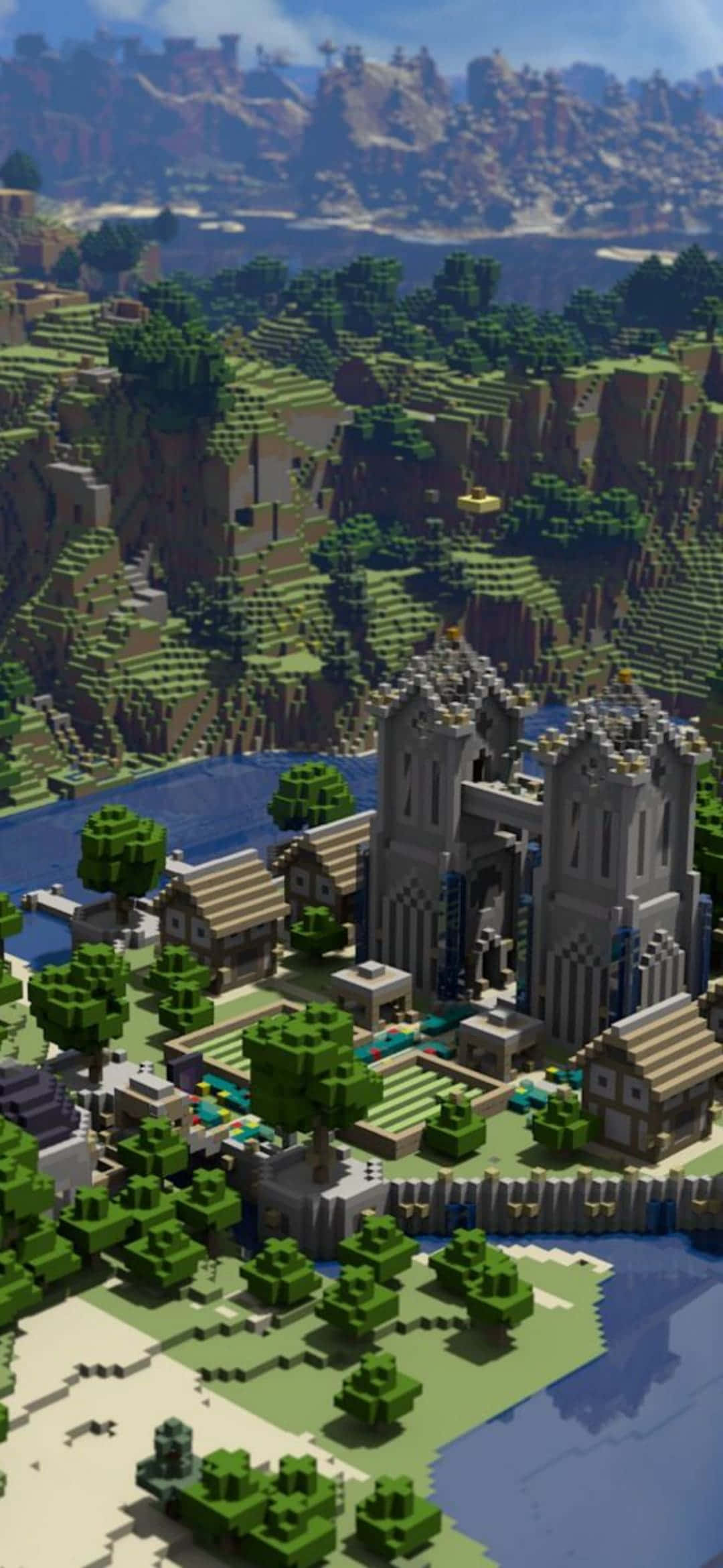 Речной замок Pixel 3 Minecraft Фон Шпалери