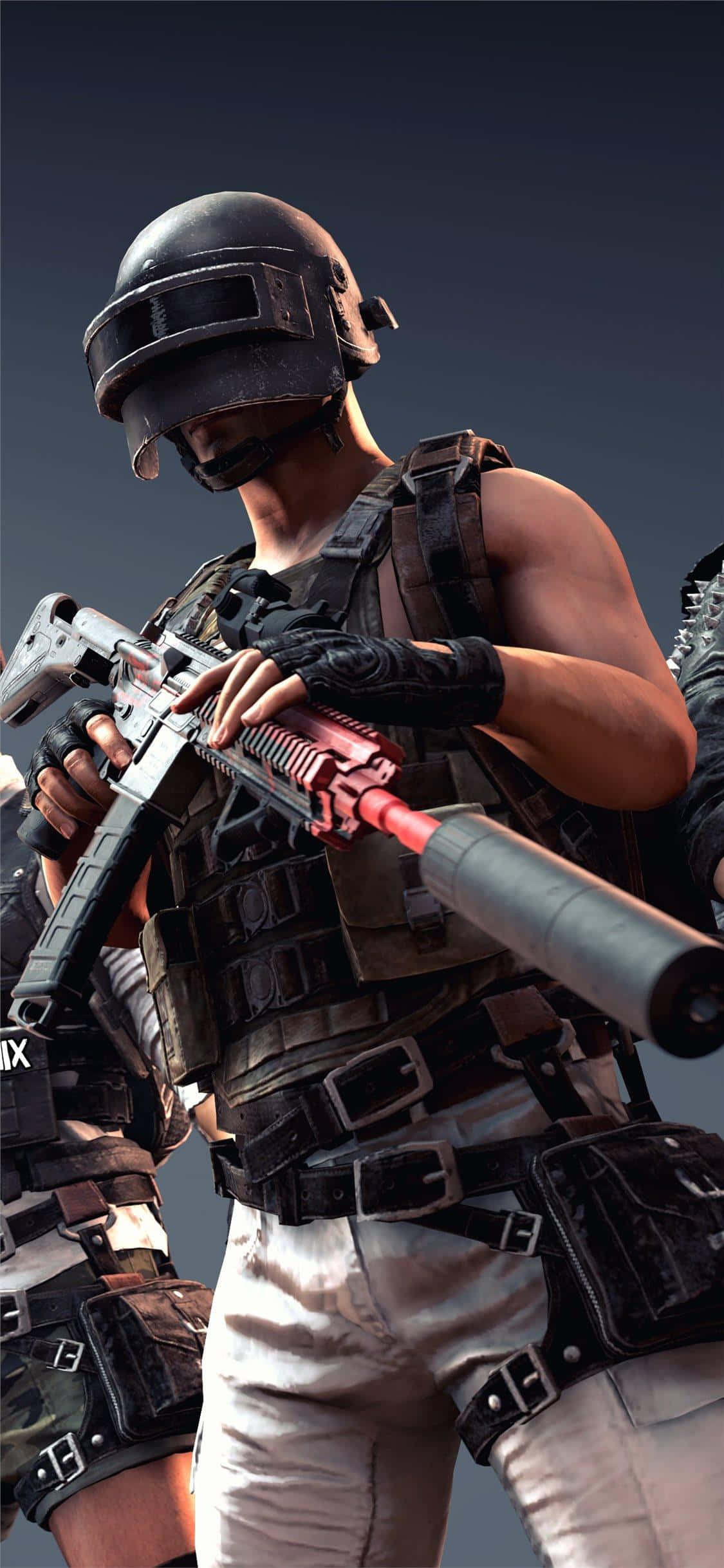 Игрок с черно-красной винтовкой PUBG для iPhone Шпалери