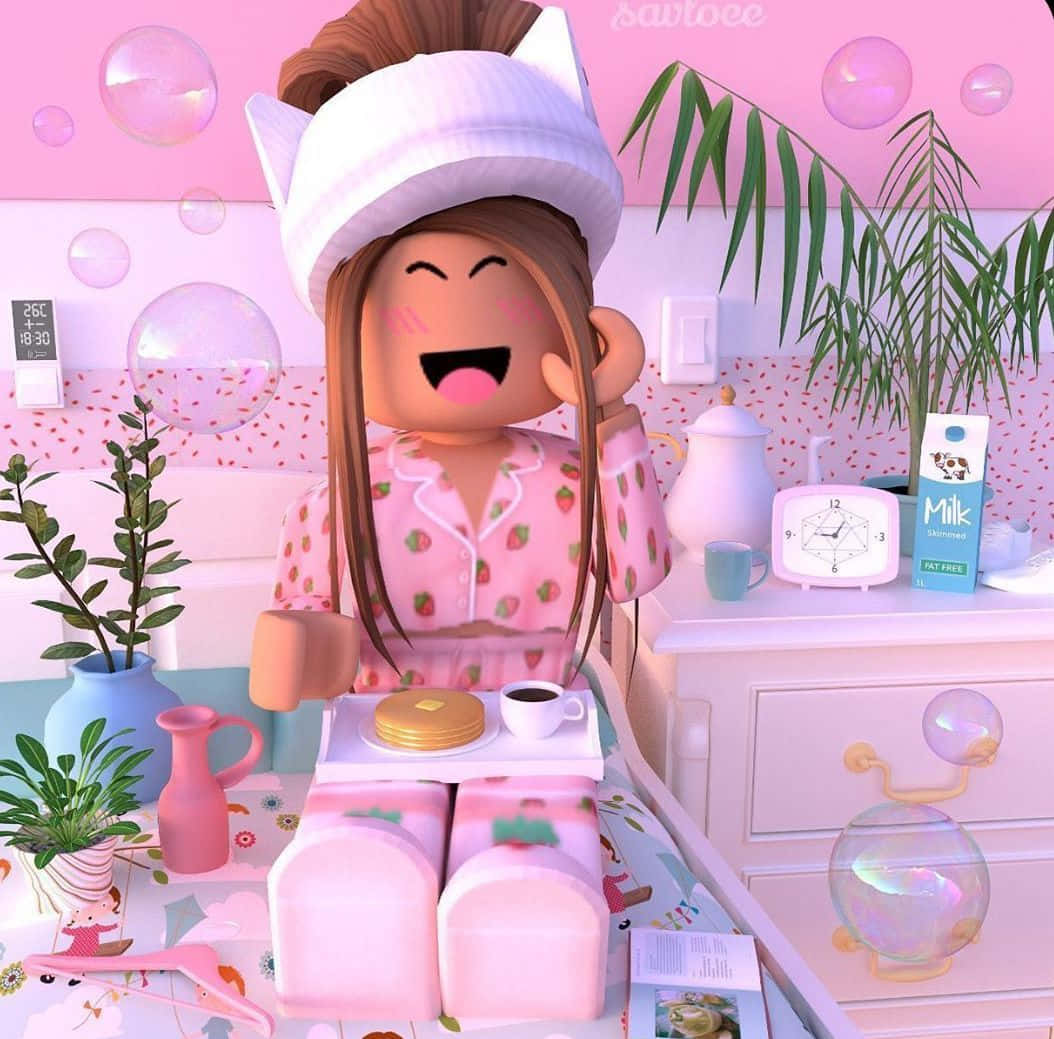 Рожеві піжами з полуницею Roblox Шпалери