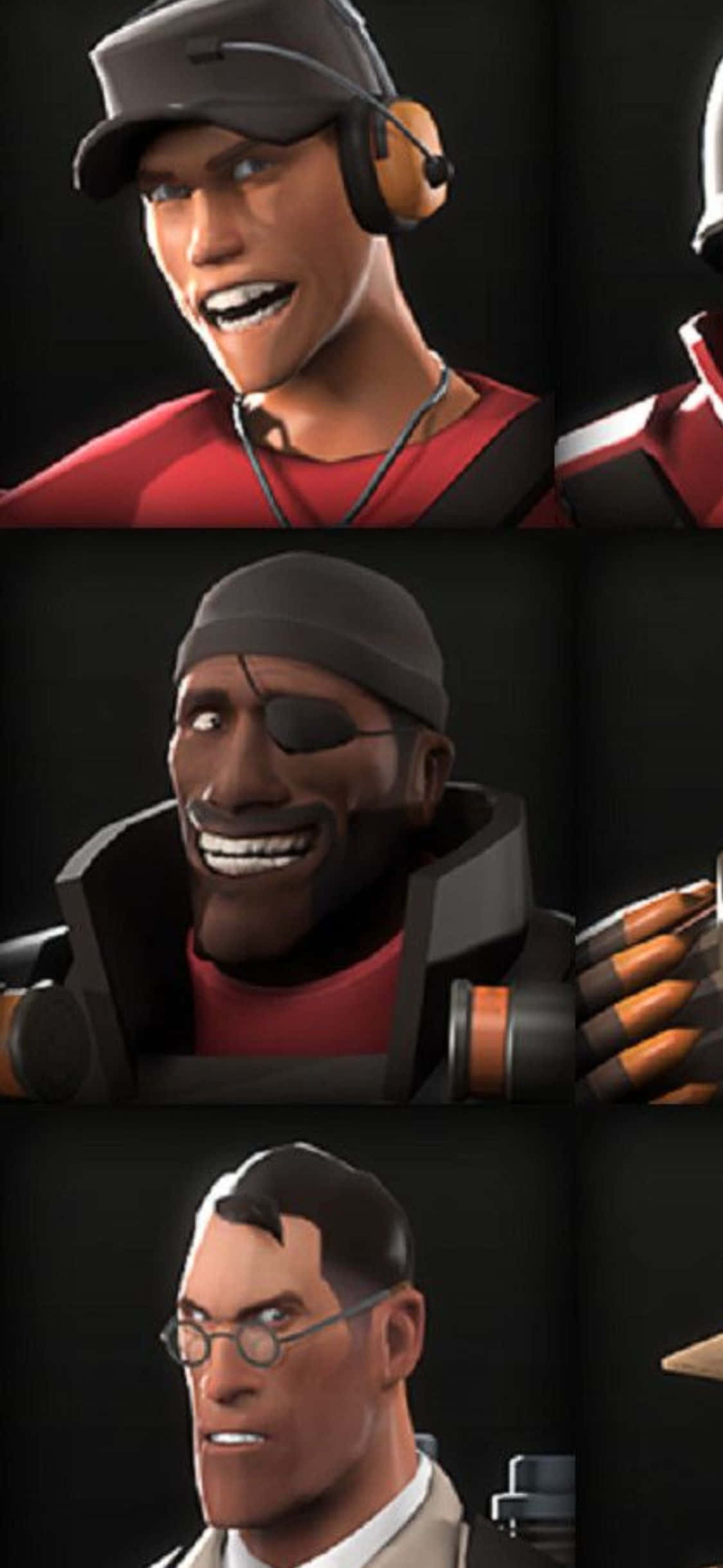 Фон TF2 для iPhone XS: Разведчик, Демомен и Медик Шпалери
