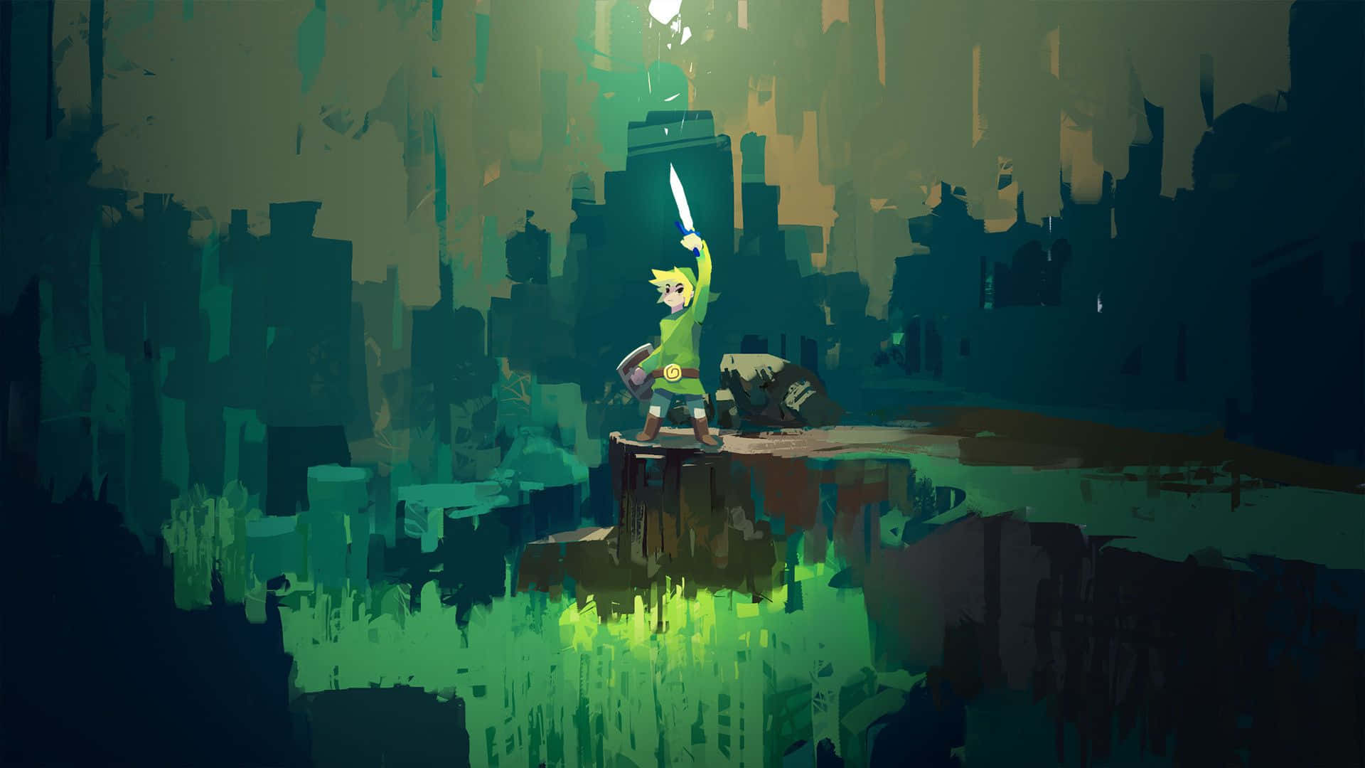 Лінк, юний протагоніст The Legend of Zelda, з Трифорсом у руці. Шпалери
