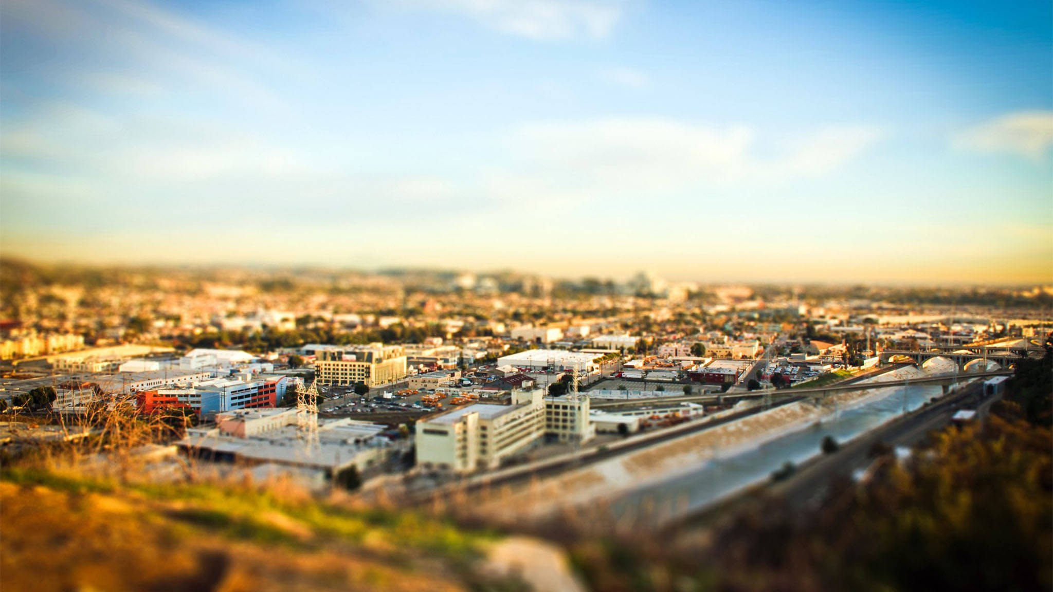 Лос-Анджелес на заході сонця з ефектом Tilt-Shift Шпалери