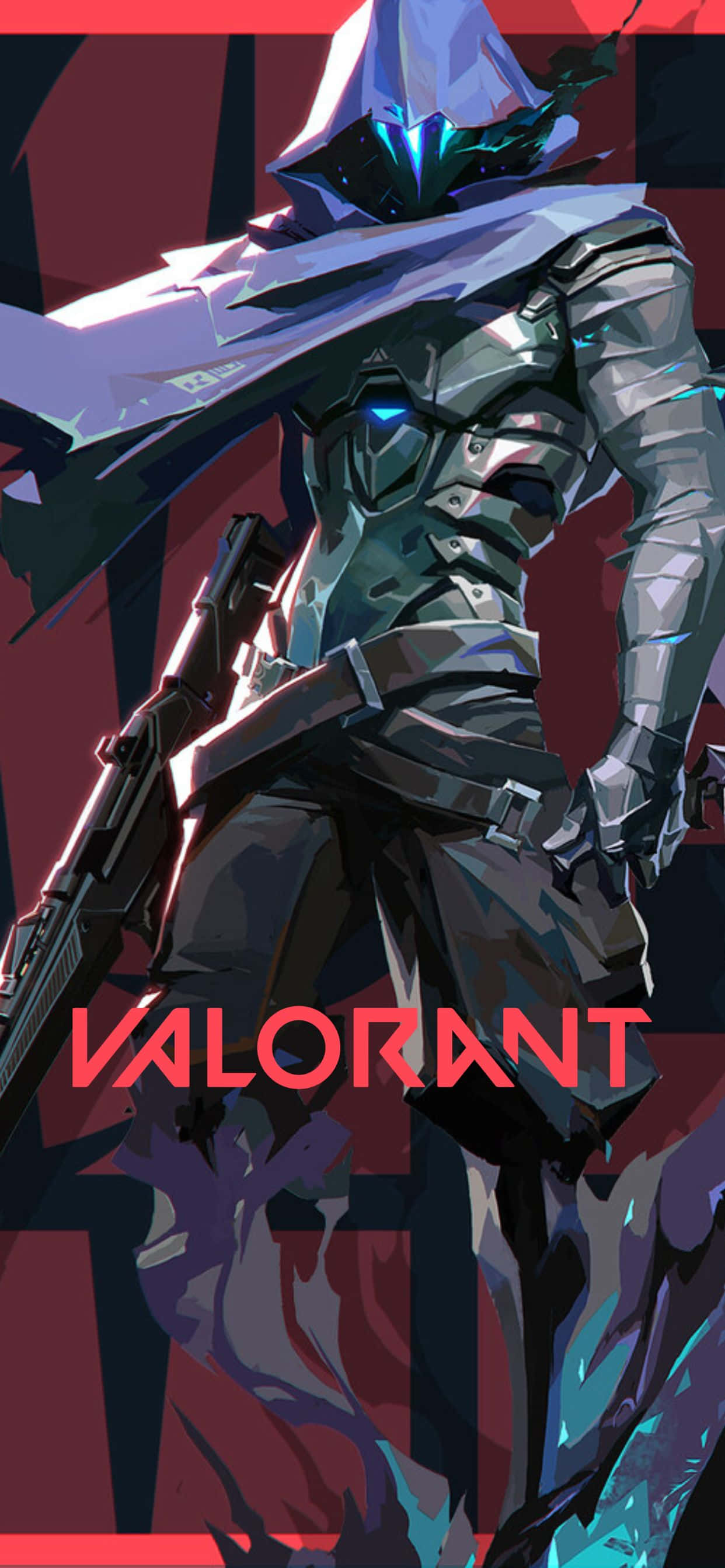 valorant - персонаж с мечом на красном фоне Шпалери