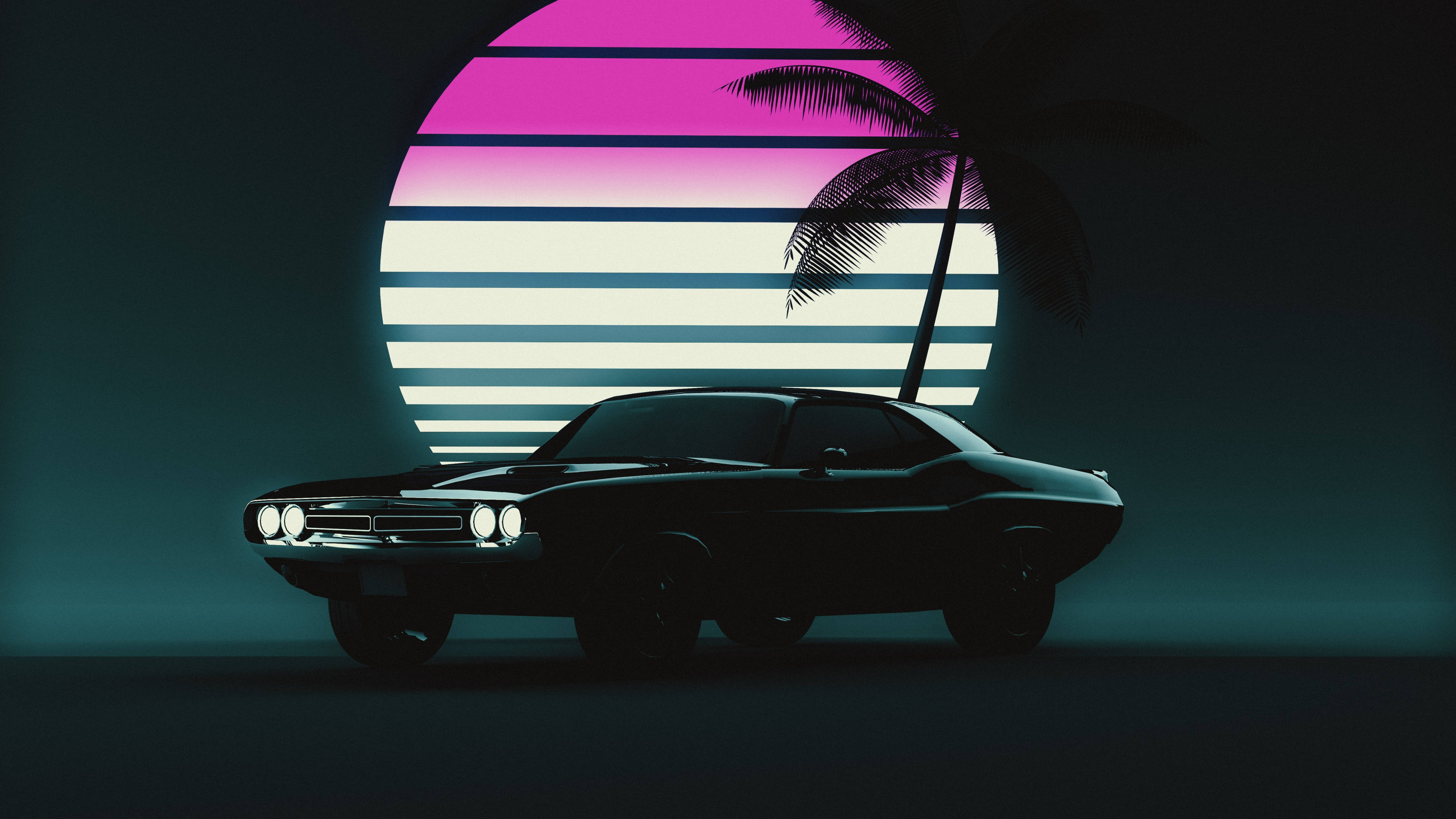 Естетика Vaporwave 4K для ноутбука з автомобілем Шпалери