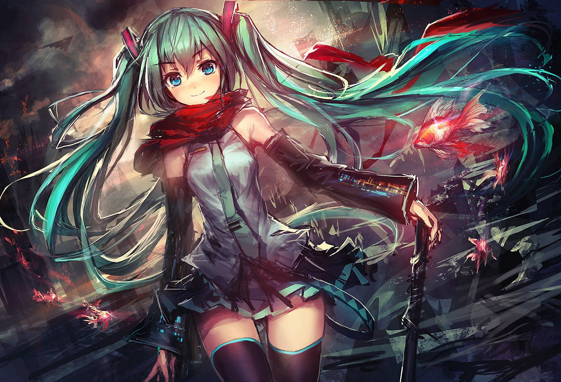 Аніме-дівчина Vocaloid Hatsune Miku Шпалери