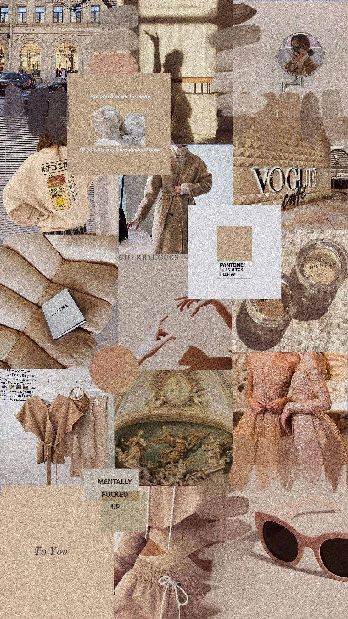 Бежево-коричневе естетичне мистецтво журналу Vogue Шпалери