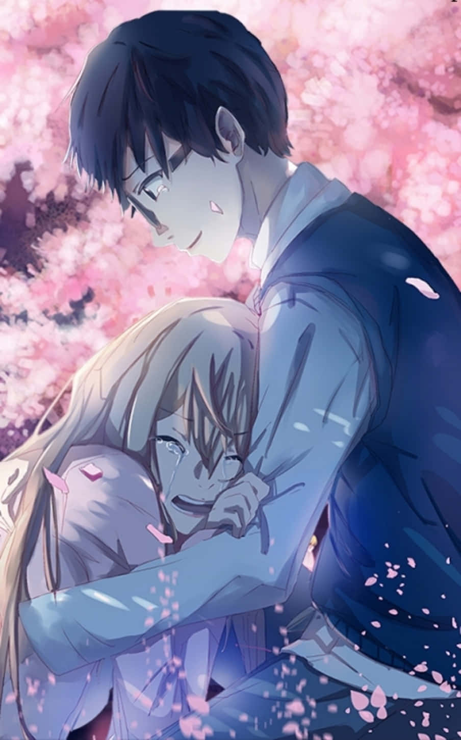 Your Lie In April iPhone Каори плачет обнимая картинки Шпалери