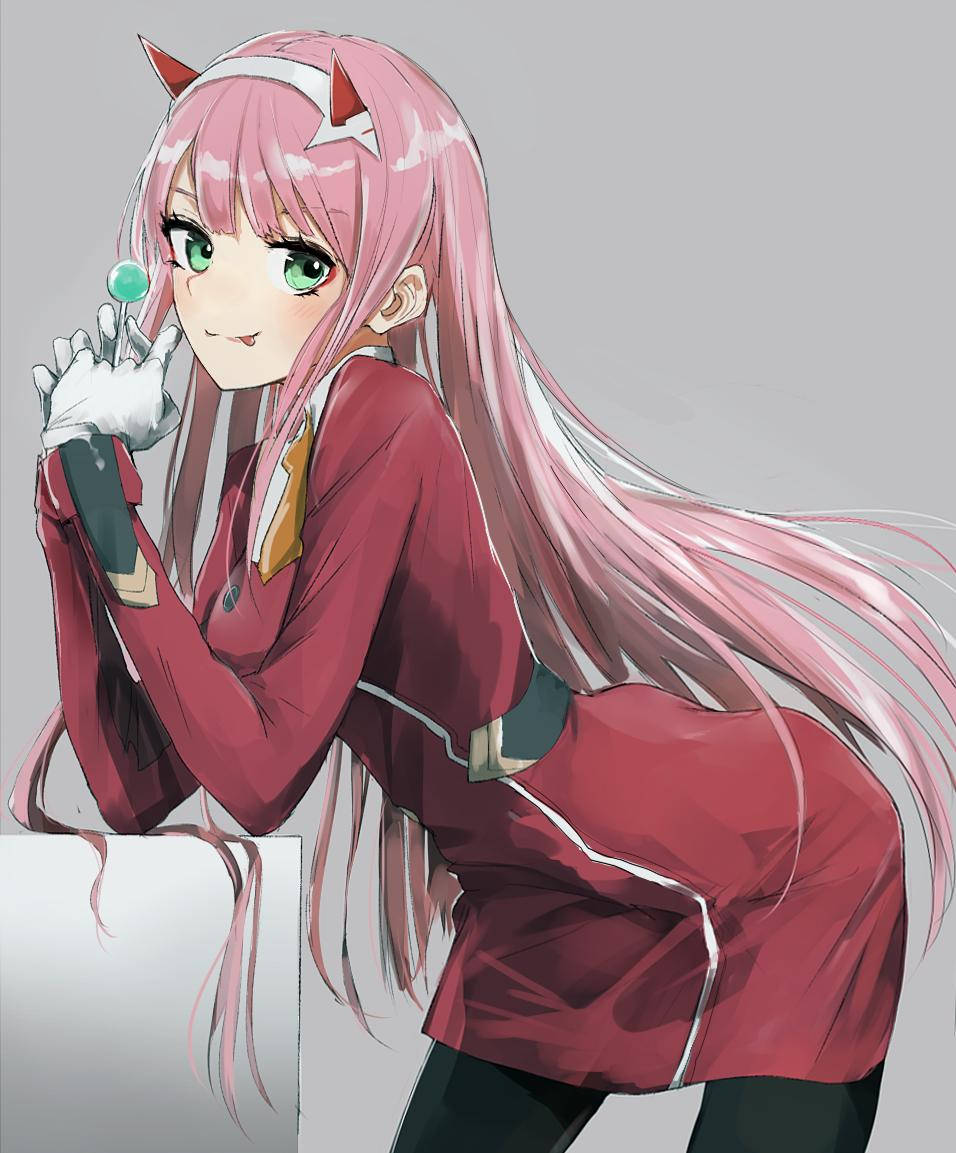 Zero Two наслаждается вкусным леденцом Шпалери