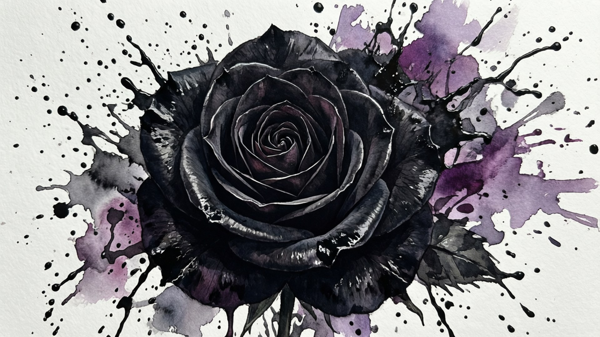 Акварельная абстрактная чёрная роза Шпалери