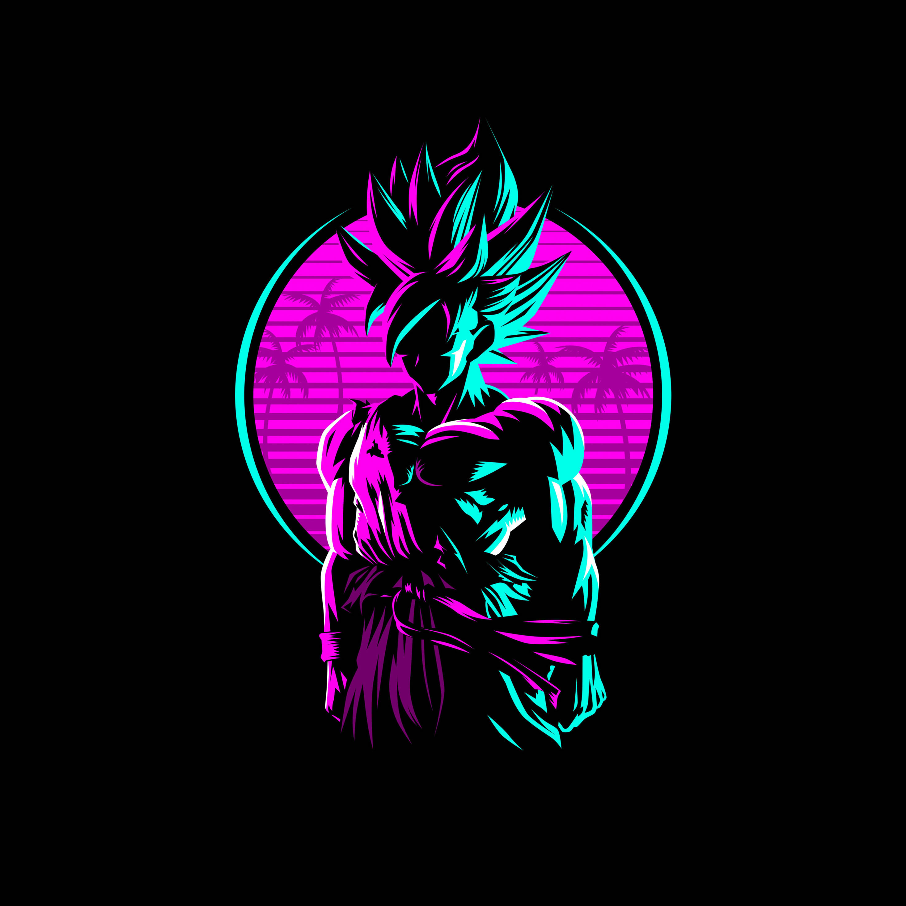 Аніме Goku в стилі Vaporwave для iPad Шпалери
