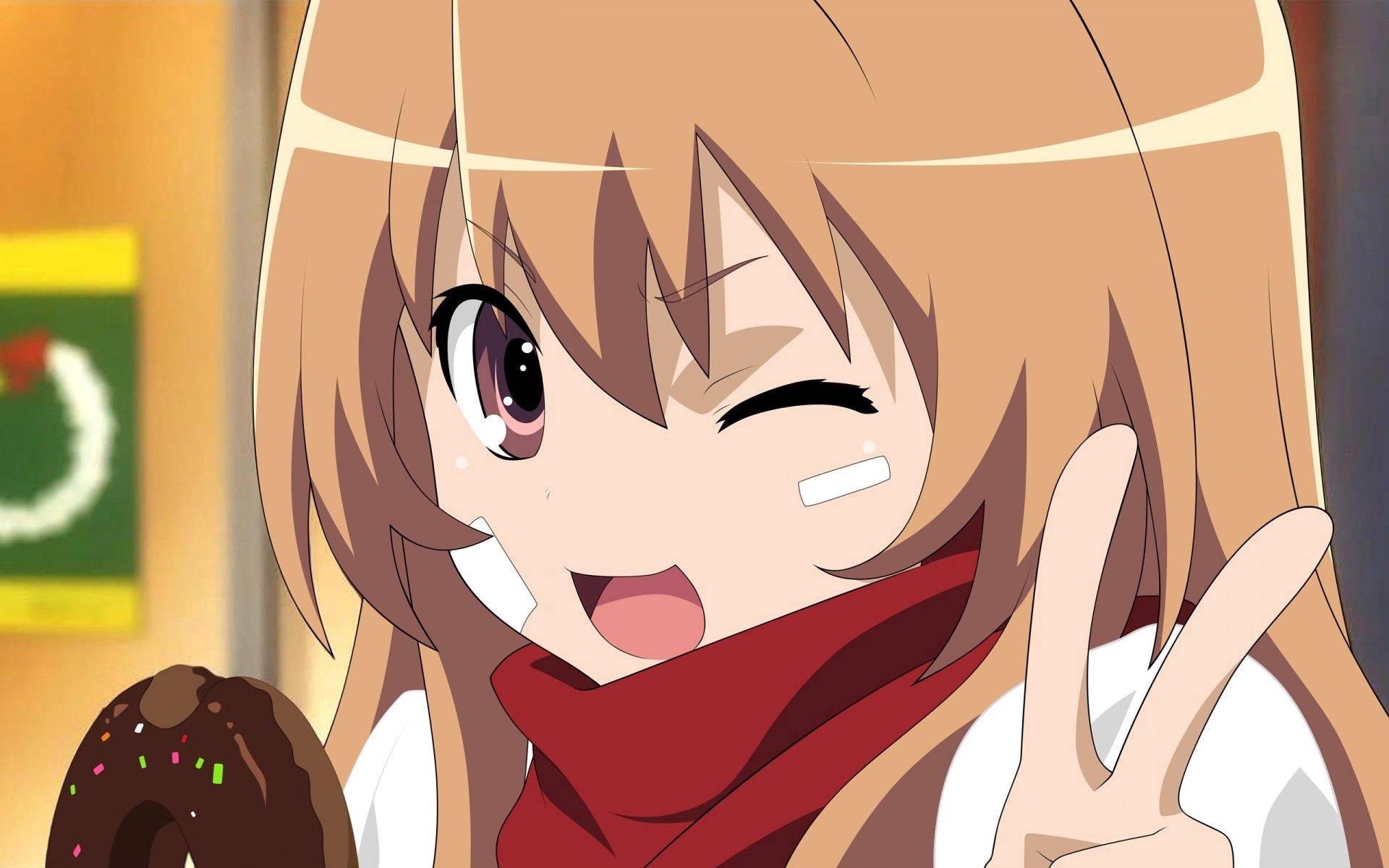 Тайґа Айсака з Toradora селфі зі знаком миру шпалери