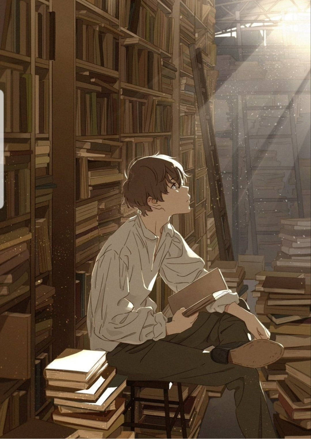 Аніме хлопець на купі книг Шпалери