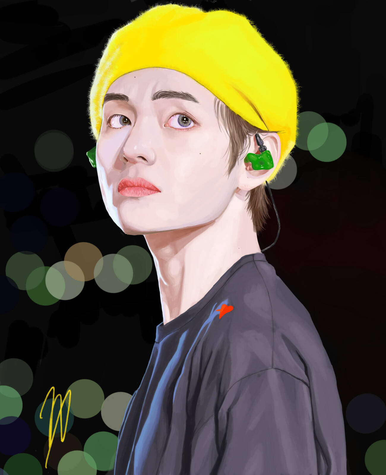 Арт BTS V у жовтому береті Шпалери