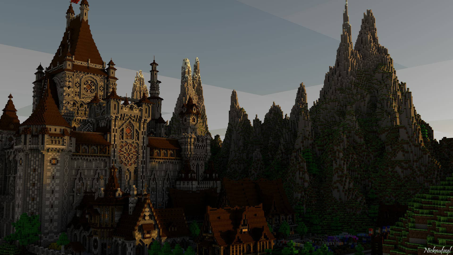 Великий замок із бруківки Minecraft HD Шпалери