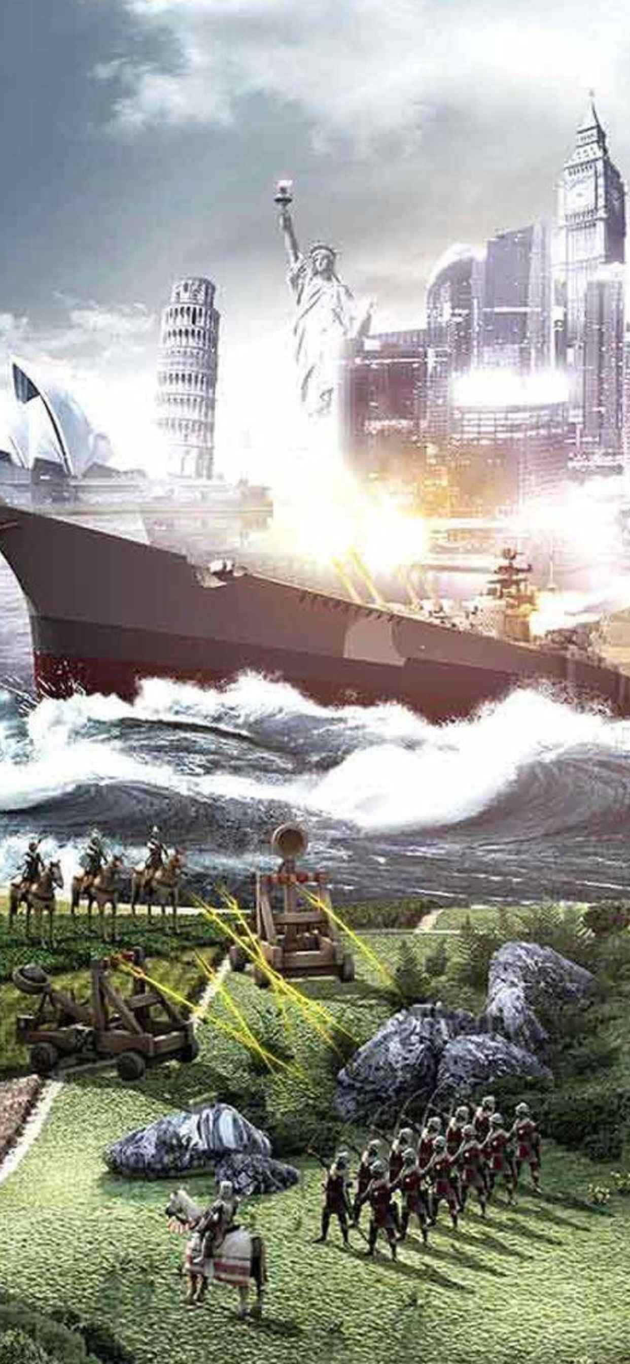 военный корабль находится в воде с солдатами Шпалери