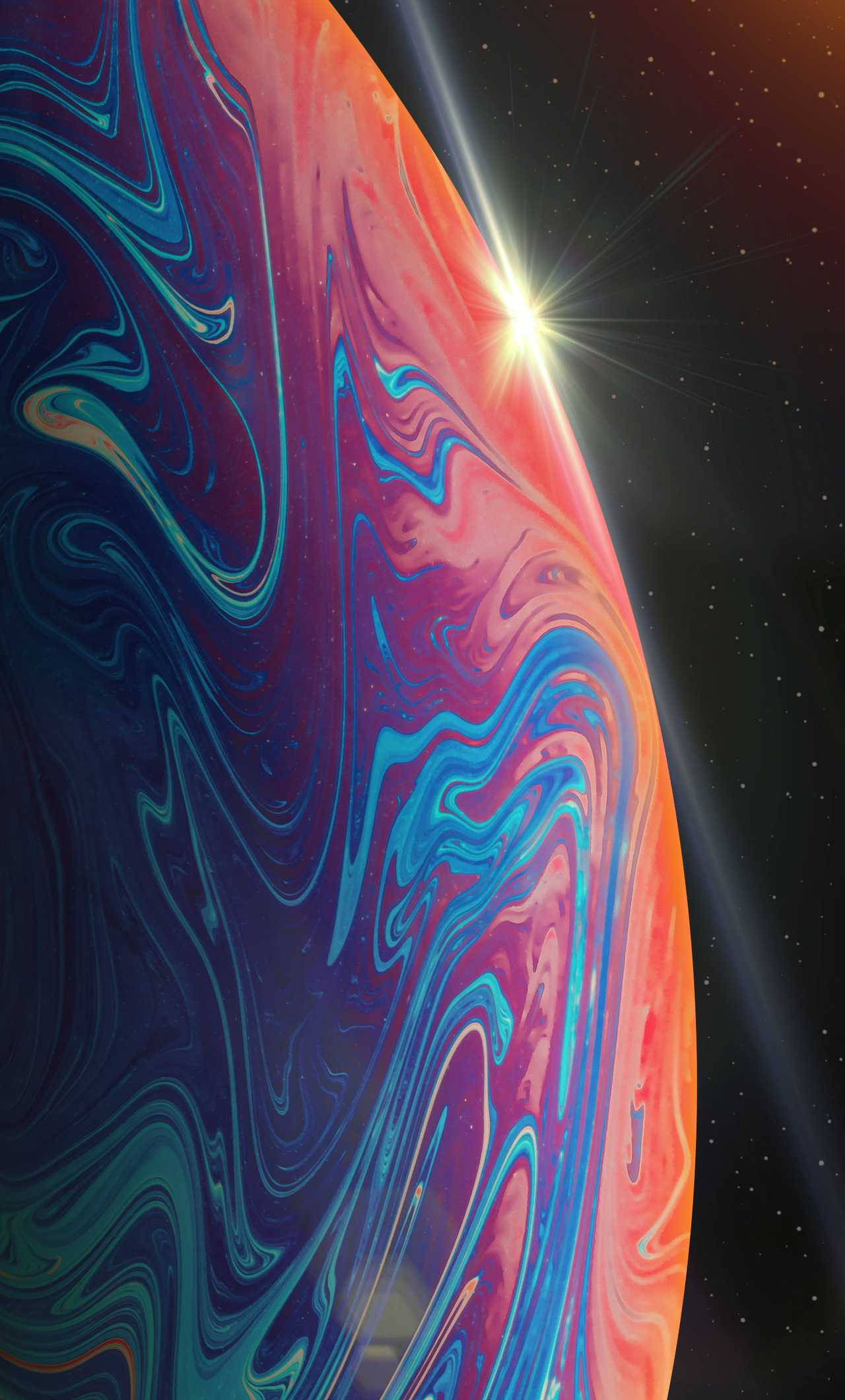 Вражаючий iPhone 13 Pro з фіолетово-оранжевою планетарною темою Шпалери