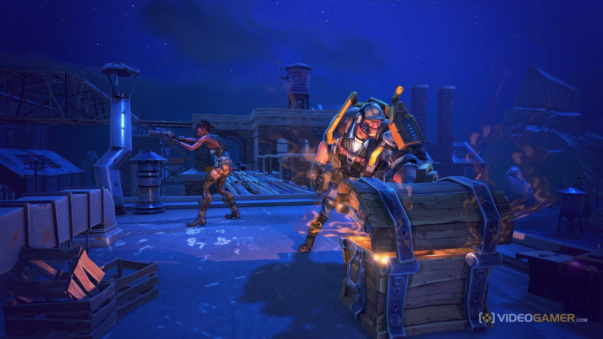 Двоє гравців знаходять скриню зі скарбами у Fortnite шпалери.