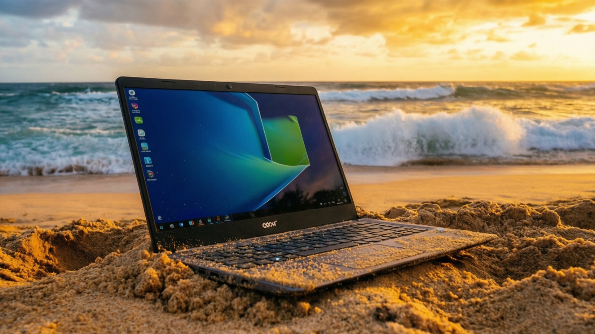 Відпочинок с Chromebook на пляже Шпалери