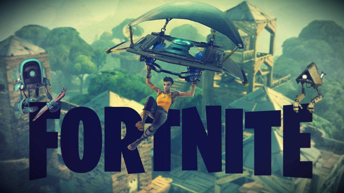Гра Fortnite у зелених тонах із чоловічим персонажем, що ширяє, шпалери