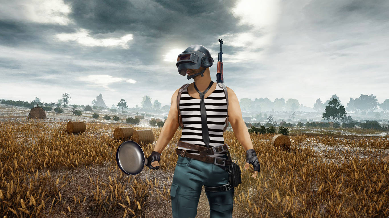 Віктор в PUBG с сковородою 1366x768 Шпалери