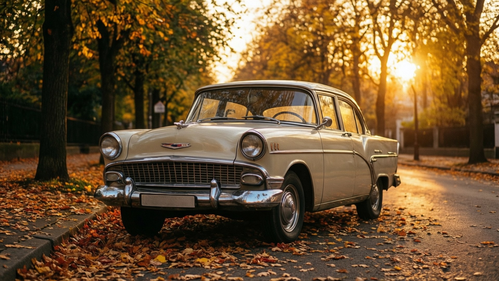 Вінтажне авто на осінній вулиці Шпалери