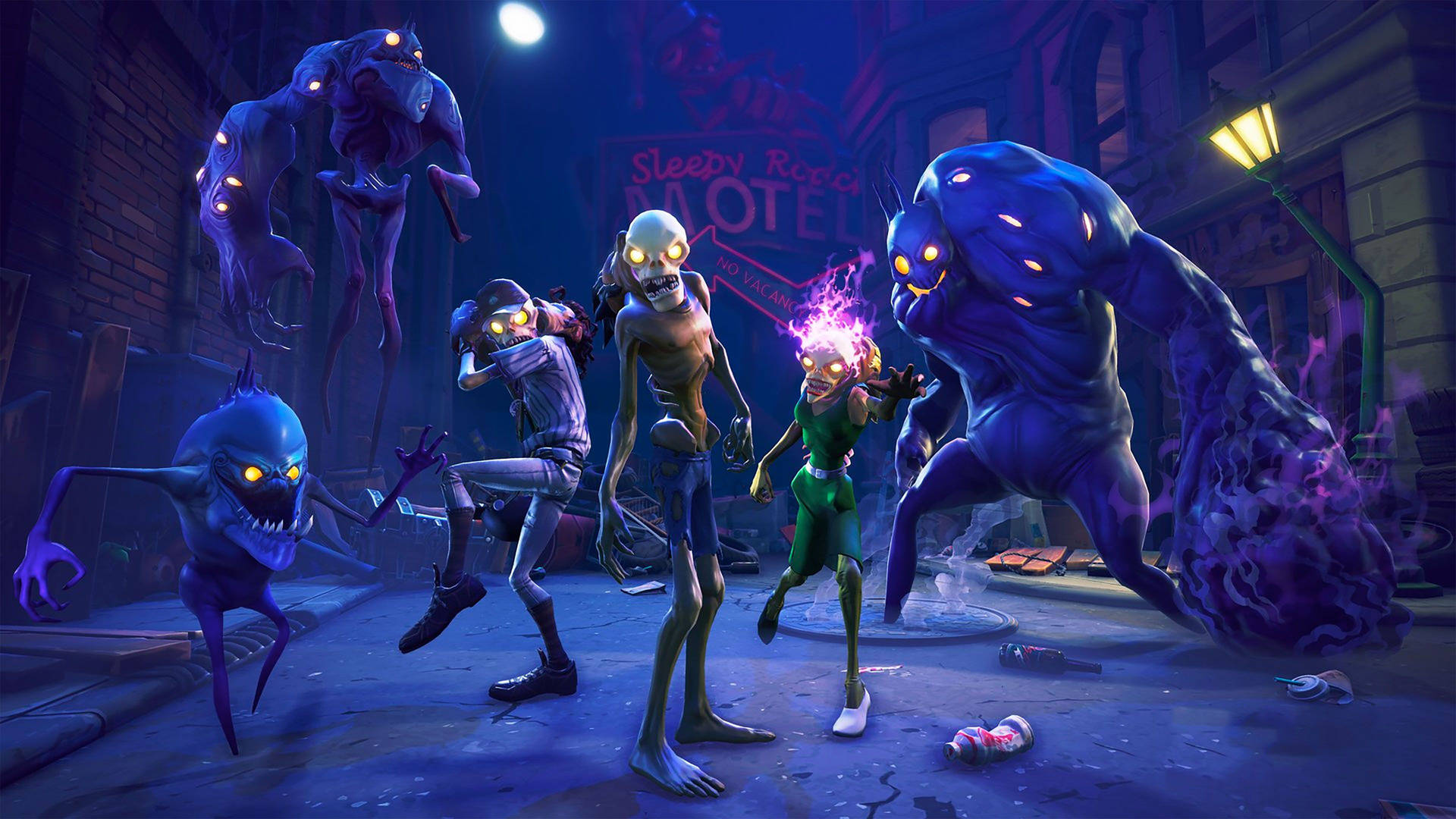 Зомбі в різних костюмах та міні-боси з режиму «Врятуй світ» у Fortnite шпалери.