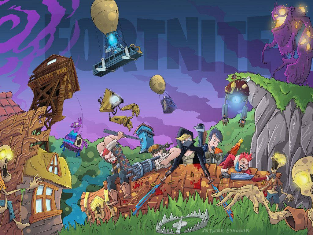 Милі та барвисті анімовані фанатські арти Fortnite вночі HD шпалери.
